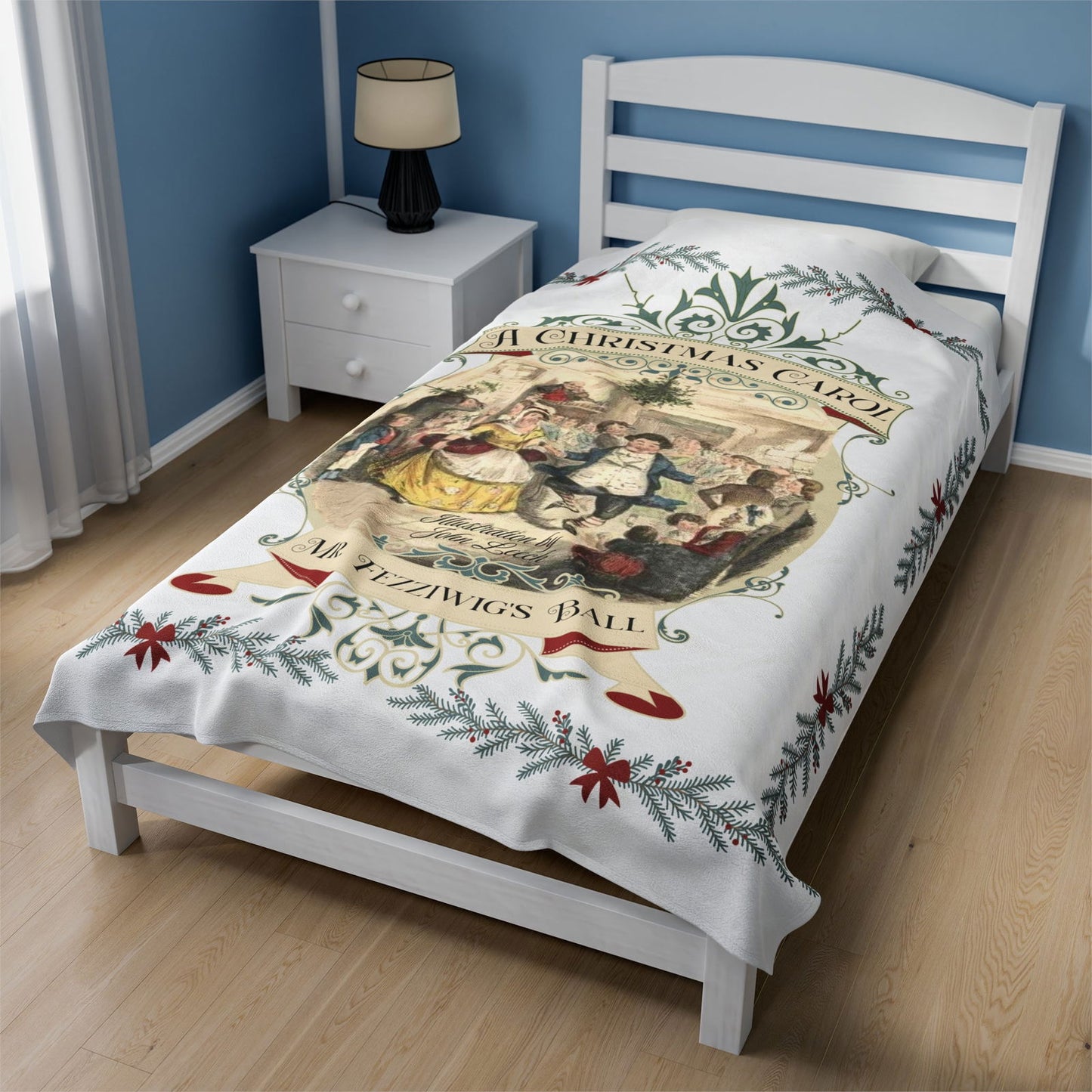 Blanket, A Christmas Carol, Vintage Charles Dickens Victorian Scrooge Fezziwig's Ball, Holiday Tradition X-Mas Movie Bookish Christmas Throw All Over Prints Printify
