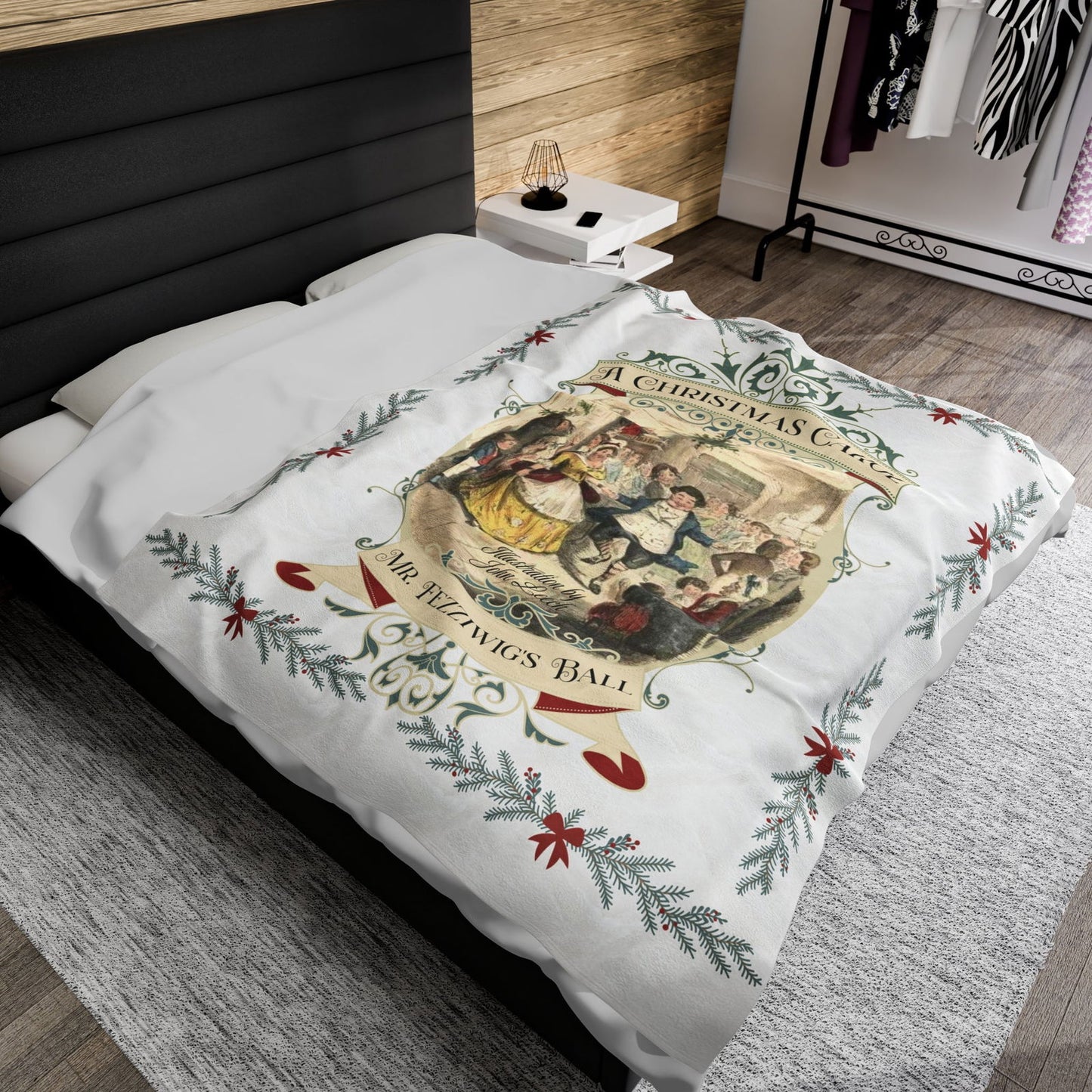 Blanket, A Christmas Carol, Vintage Charles Dickens Victorian Scrooge Fezziwig's Ball, Holiday Tradition X-Mas Movie Bookish Christmas Throw All Over Prints Printify