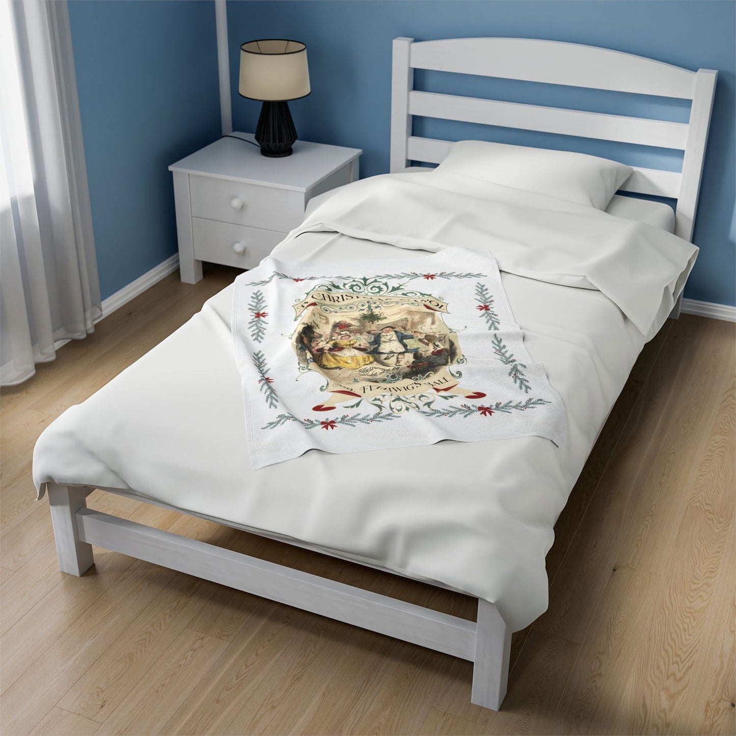 Blanket, A Christmas Carol, Vintage Charles Dickens Victorian Scrooge Fezziwig's Ball, Holiday Tradition X-Mas Movie Bookish Christmas Throw All Over Prints Printify