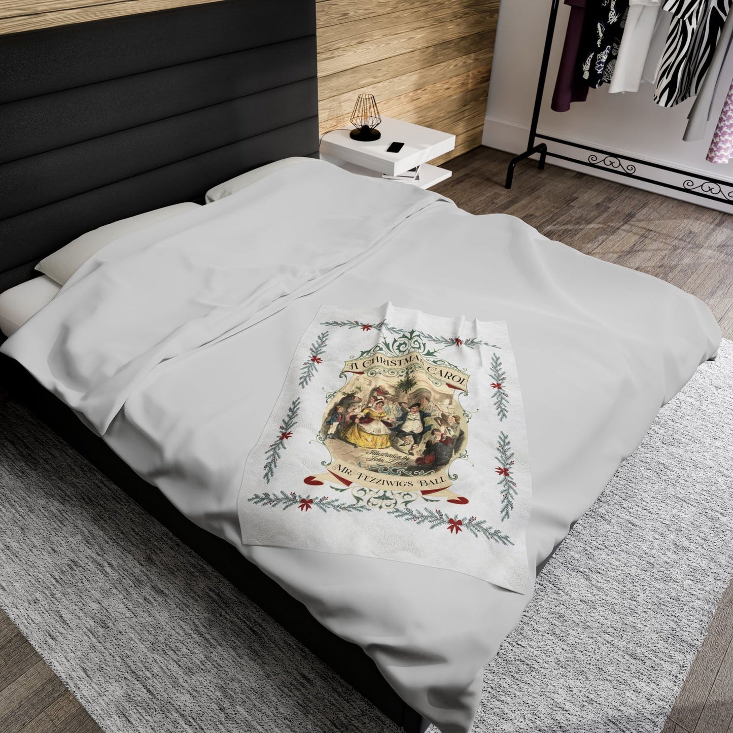 Blanket, A Christmas Carol, Vintage Charles Dickens Victorian Scrooge Fezziwig's Ball, Holiday Tradition X-Mas Movie Bookish Christmas Throw All Over Prints Printify