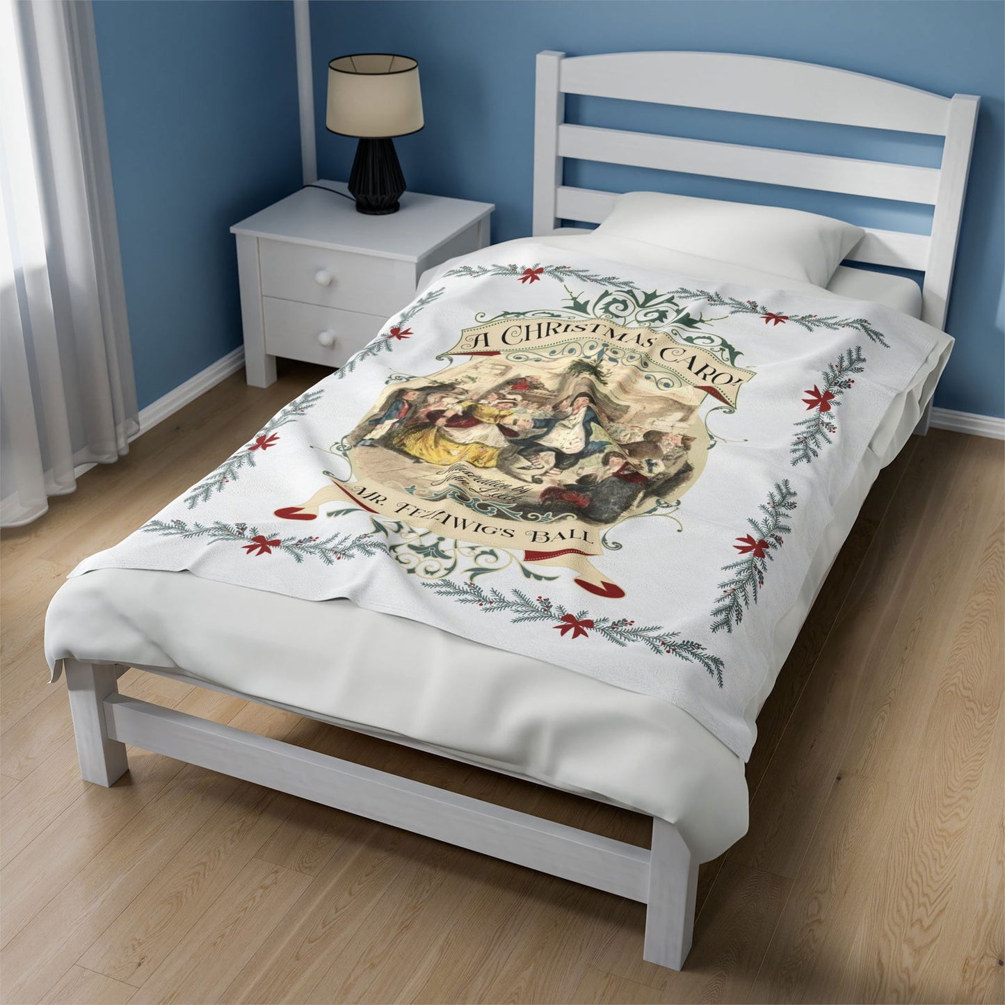 Blanket, A Christmas Carol, Vintage Charles Dickens Victorian Scrooge Fezziwig's Ball, Holiday Tradition X-Mas Movie Bookish Christmas Throw All Over Prints Printify