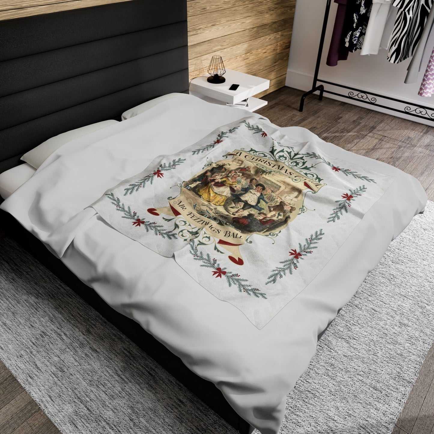 Blanket, A Christmas Carol, Vintage Charles Dickens Victorian Scrooge Fezziwig's Ball, Holiday Tradition X-Mas Movie Bookish Christmas Throw All Over Prints Printify