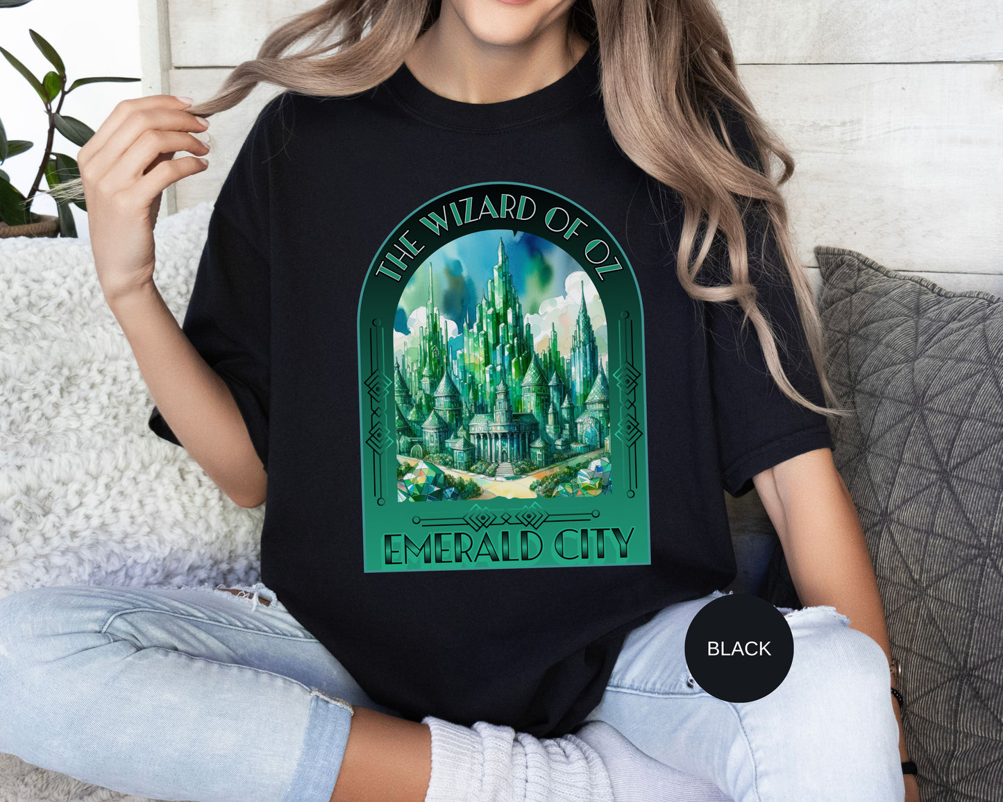 Emerald City T-Shirt, Wizard of Oz Tee, Garment-Dyed Unisex Shirt, Magical T-Shirt, Fantasy Apparel, Gifts for Broadway and Theatre Fans T-Shirt Printify Black S