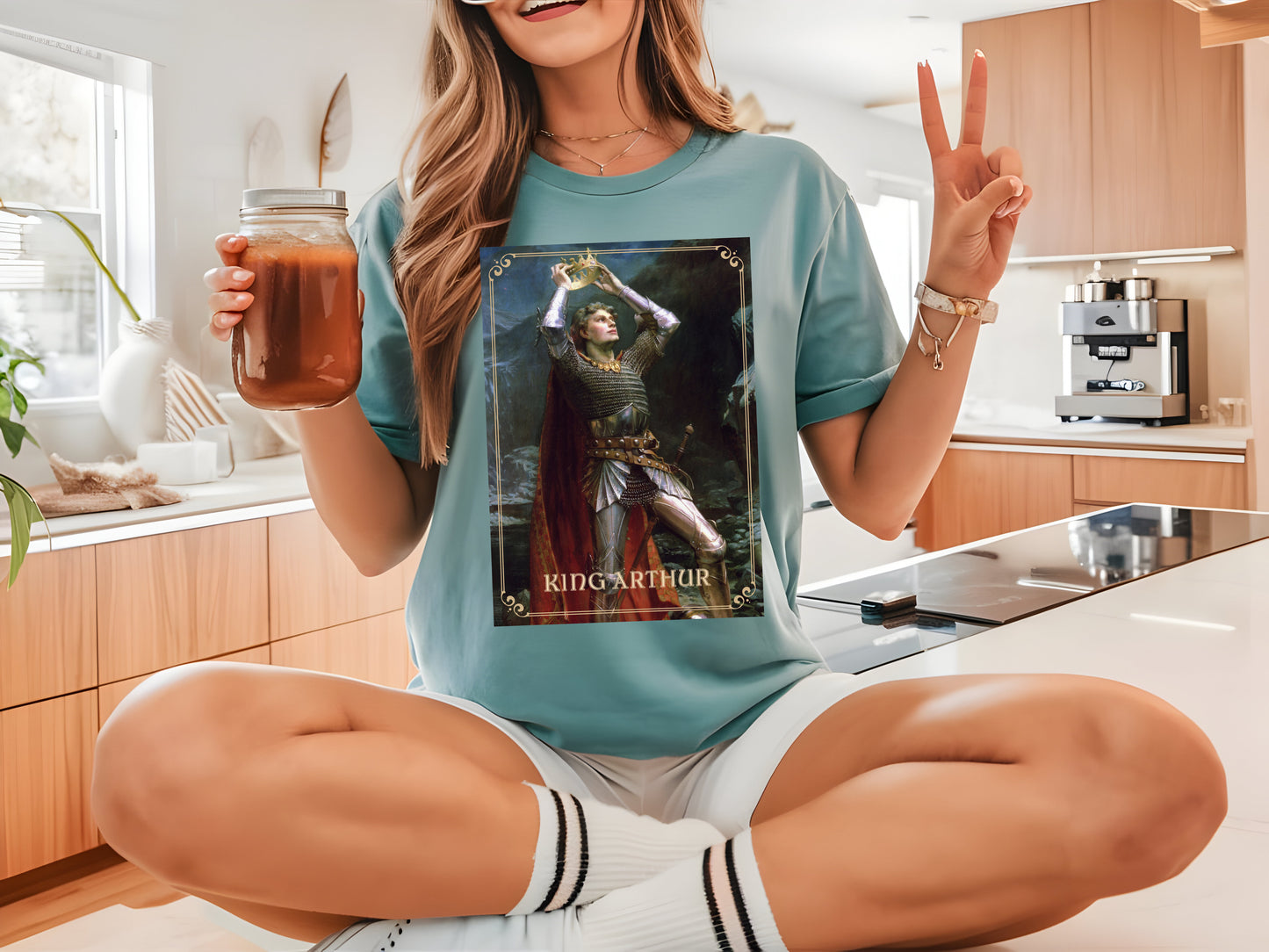 King Arthur Art Print T-shirt Mythical Tale Tee Comfortable Renfaire Medieval Festival Shirt Gift for Gamers Fantasy Lover Cosplay TShirt T-Shirt Printify