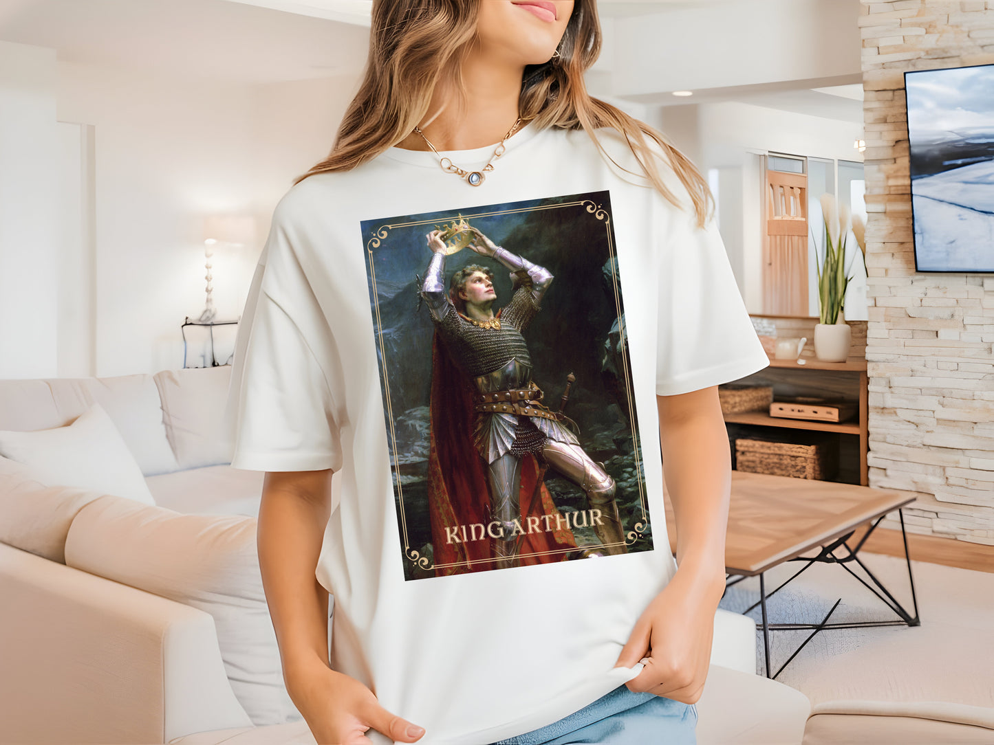 King Arthur Art Print T-shirt Mythical Tale Tee Comfortable Renfaire Medieval Festival Shirt Gift for Gamers Fantasy Lover Cosplay TShirt T-Shirt Printify