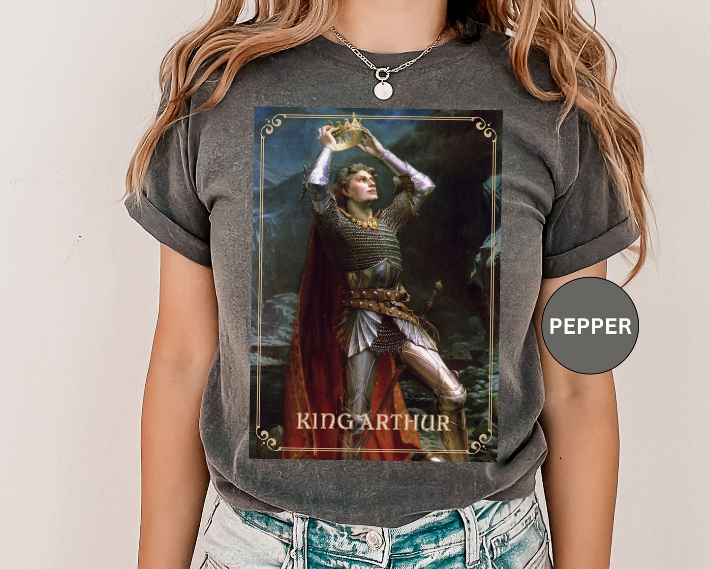King Arthur Art Print T-shirt Mythical Tale Tee Comfortable Renfaire Medieval Festival Shirt Gift for Gamers Fantasy Lover Cosplay TShirt T-Shirt Printify