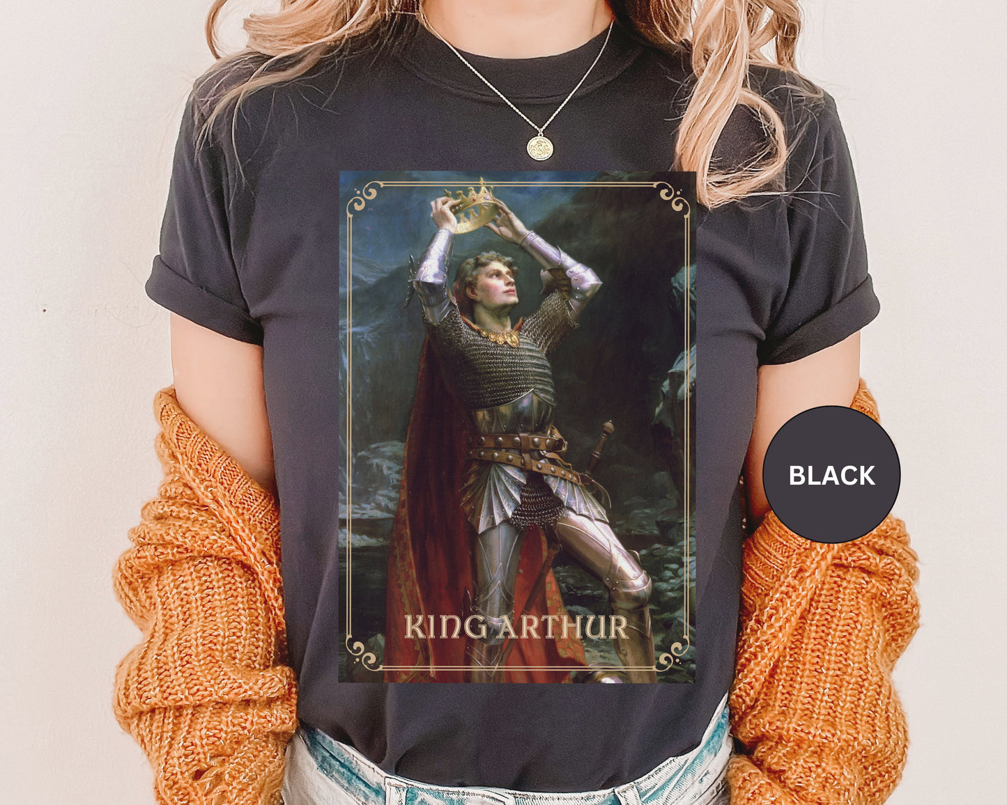 King Arthur Art Print T-shirt Mythical Tale Tee Comfortable Renfaire Medieval Festival Shirt Gift for Gamers Fantasy Lover Cosplay TShirt T-Shirt Printify