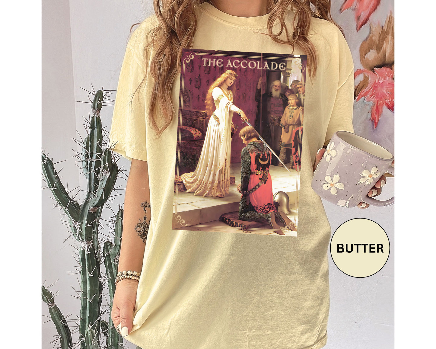 Renaissance The Accolade Print T-Shirt King Arthur And His Knights Renfaire Theme Gift Comfortable Medieval Festival Shirt Art Lover Gift T-Shirt Printify