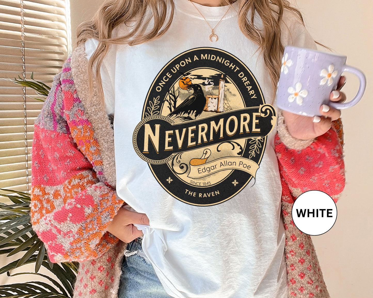 Edgar Allan Poe Shirt, Nevermore The Raven Tee, Book Lover Shirt, Halloween, Gothic, Goblincore Gift, Light Academia, Comfort Colours TShirt T-Shirt Printify
