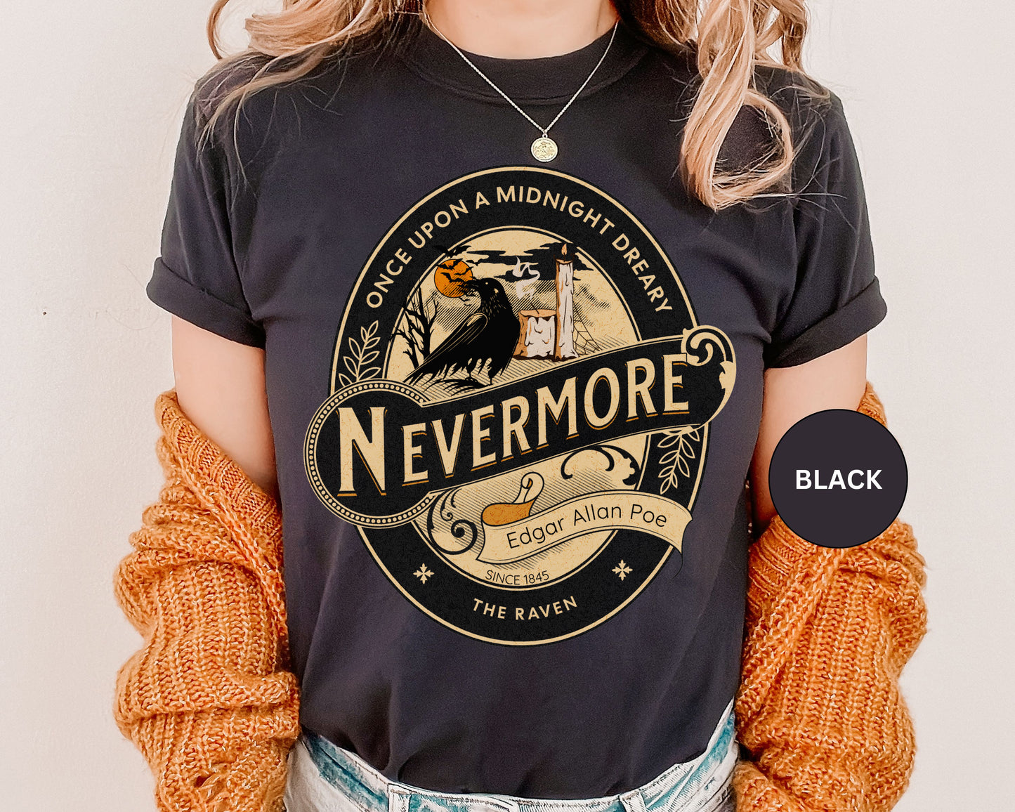 Edgar Allan Poe Shirt, Nevermore The Raven Tee, Book Lover Shirt, Halloween, Gothic, Goblincore Gift, Light Academia, Comfort Colours TShirt T-Shirt Printify