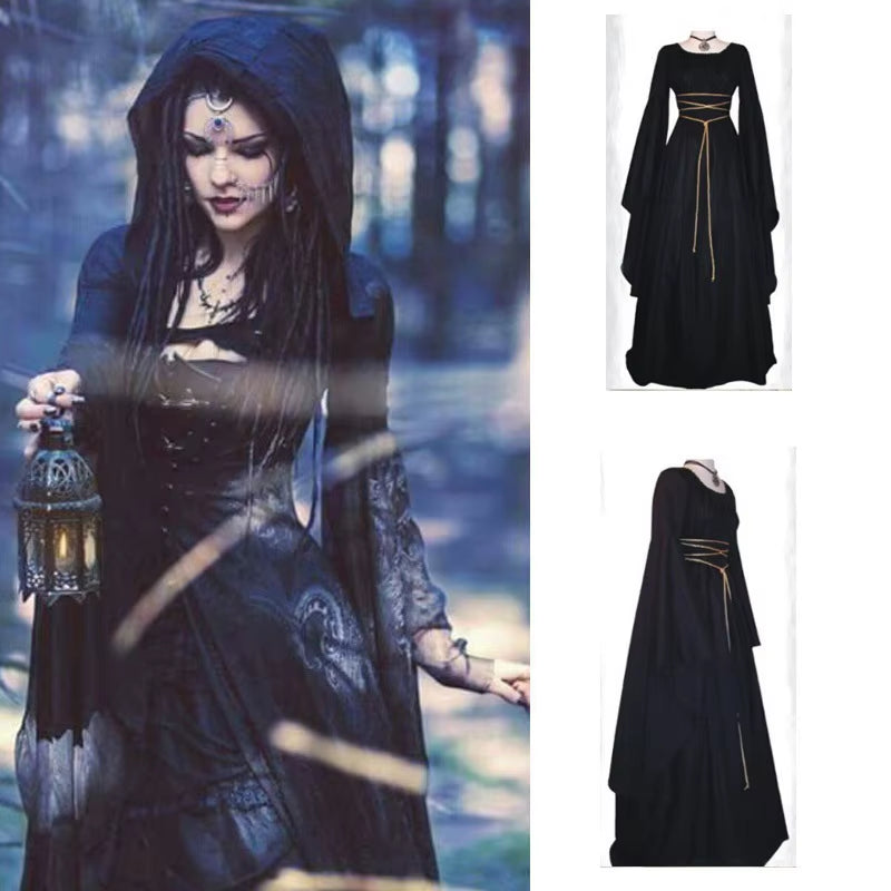 The Aoife Renaissance Medieval Maxi Dress With Long Flared Sleeves Jenny Meadow