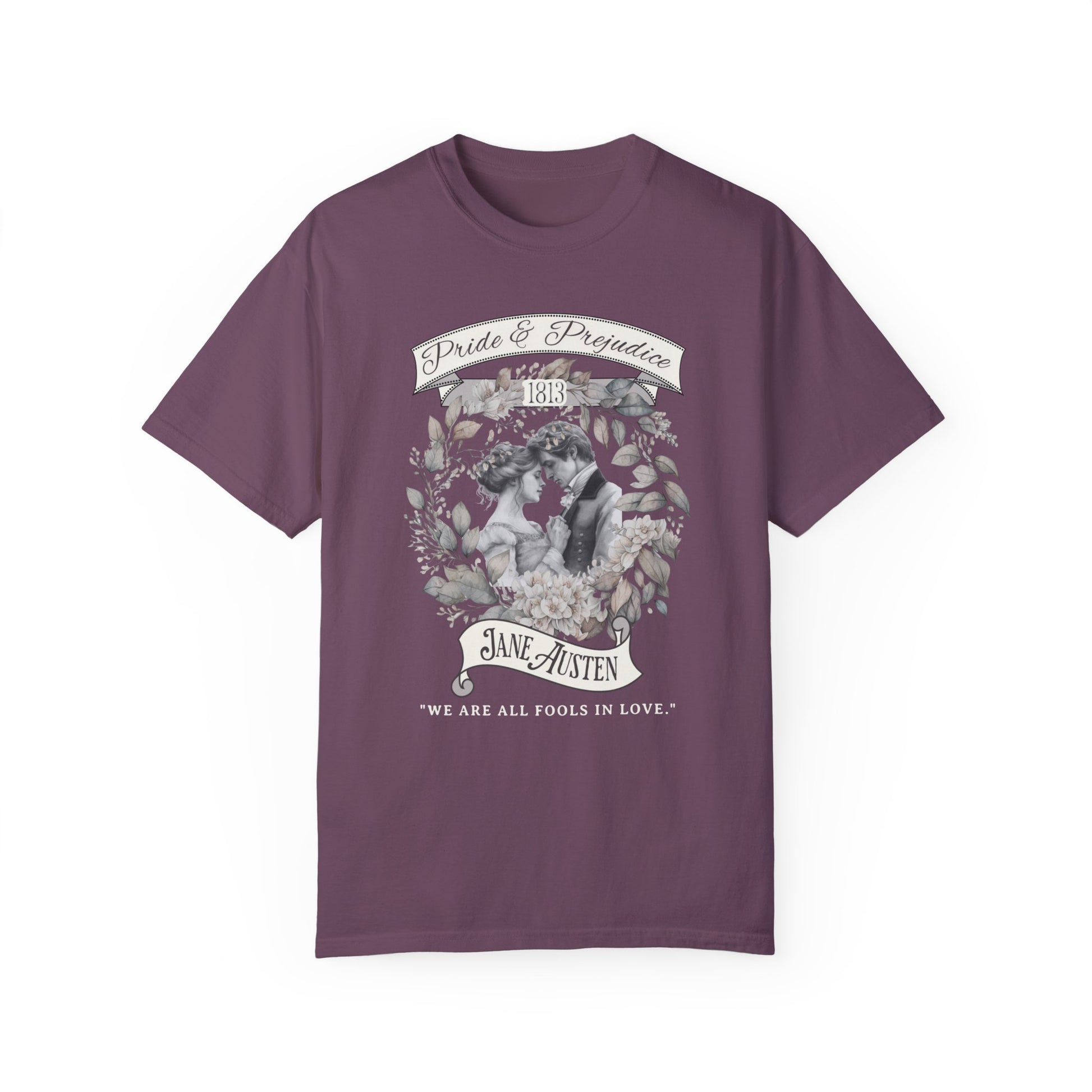 Jane Austen TShirt, Pride & Prejudice Historical Romance Comfort Colors, Bookish Literary Jane Austen Fan Art Gift, Oversized Bookclub Shirt T-Shirt Printify Berry S 