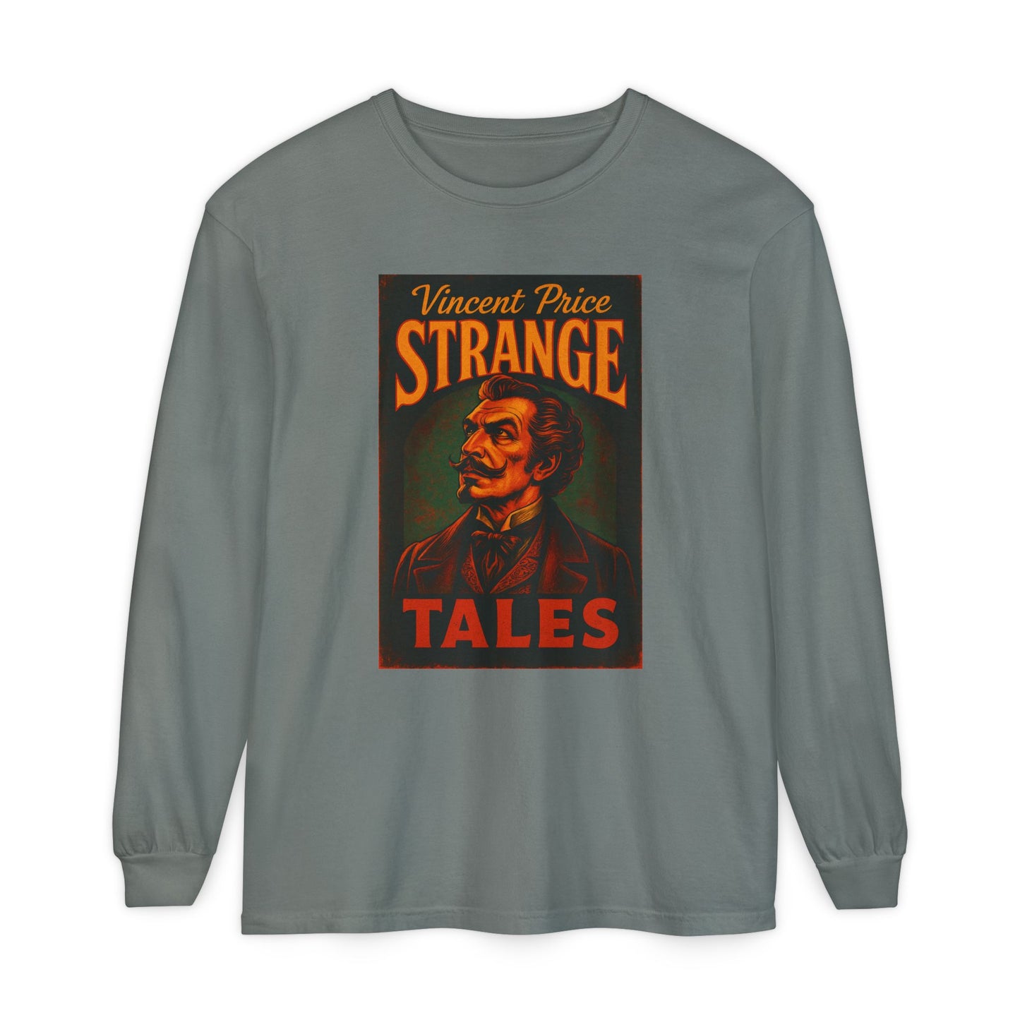 Vincent Price Strange Tales Long Sleeve T-Shirt, Vintage Horror Tee, Gothic Apparel, Halloween Costume, Retro Graphic Shirt Long-sleeve Printify Grey S