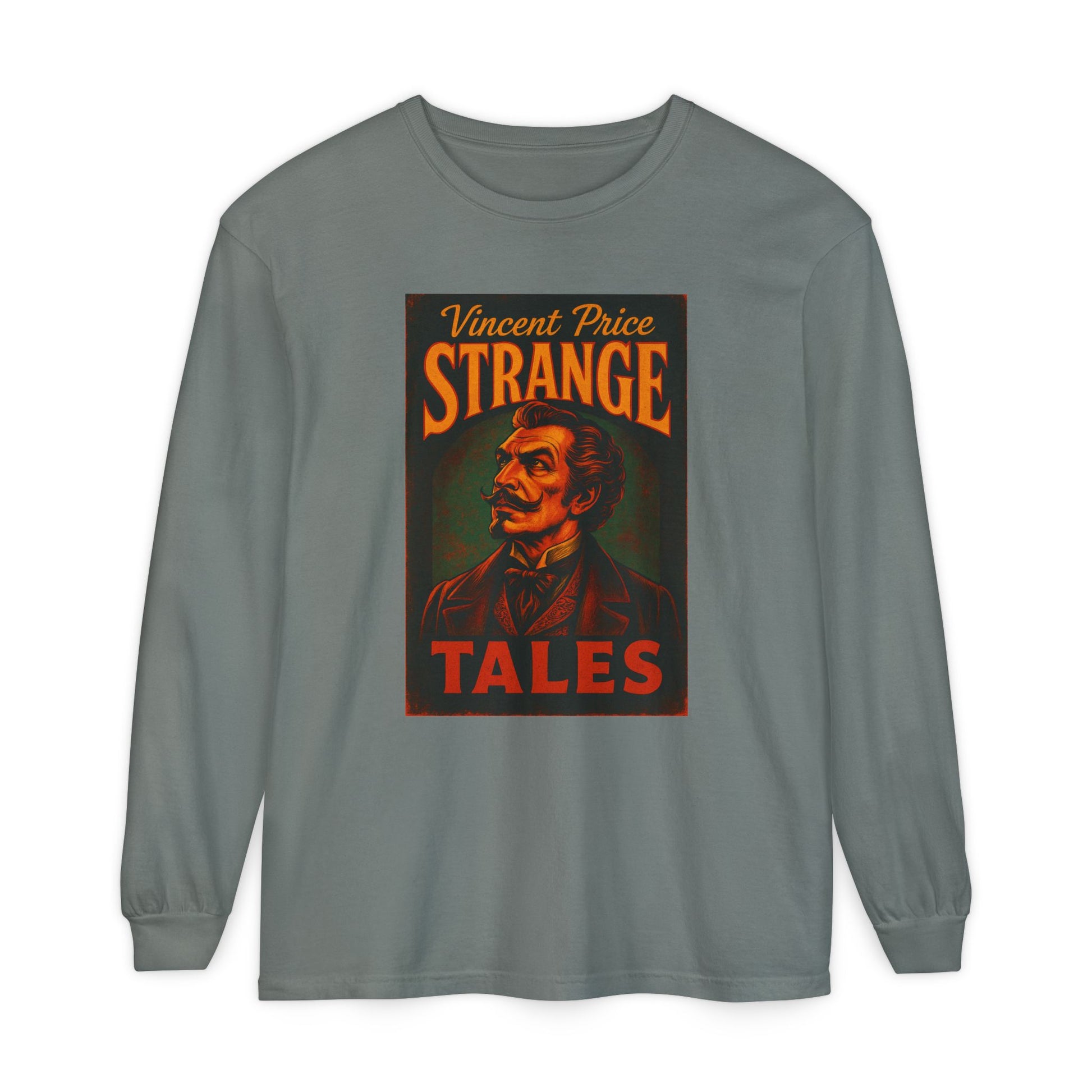 Vincent Price Strange Tales Long Sleeve T-Shirt, Vintage Horror Tee, Gothic Apparel, Halloween Costume, Retro Graphic Shirt Long-sleeve Printify Grey S