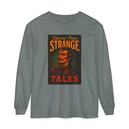 Vincent Price Strange Tales Long Sleeve T-Shirt, Vintage Horror Tee, Gothic Apparel, Halloween Costume, Retro Graphic Shirt Long-sleeve Printify Grey S