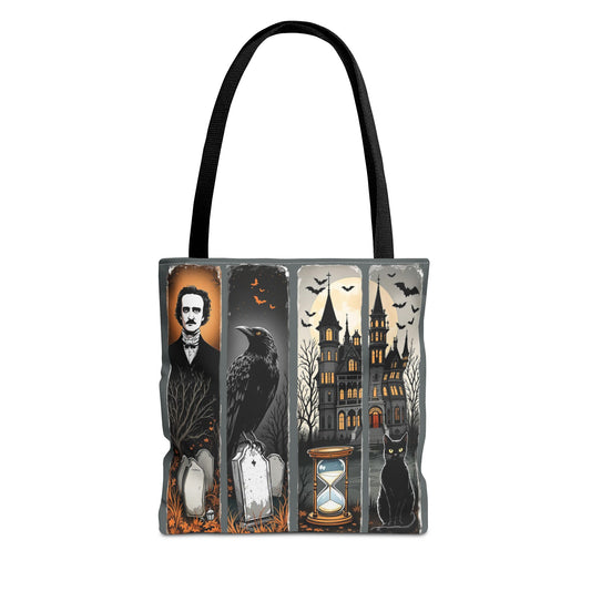 Edgar Allan Poe Tote Bag Gothic Literary Gift for Book Lover Dark Academia Macabre Accessory Halloween Tote Fall School Bag for Poetember Bags Printify 13" × 13'' Black