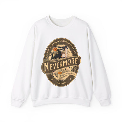 Edgar Allan Poe, Nevermore The Raven Sweatshirt, Book Lover, Halloween, Haunting Gothic Gift, Light, Dark Academia, Horror Movie Sweater Sweatshirt Printify S White 