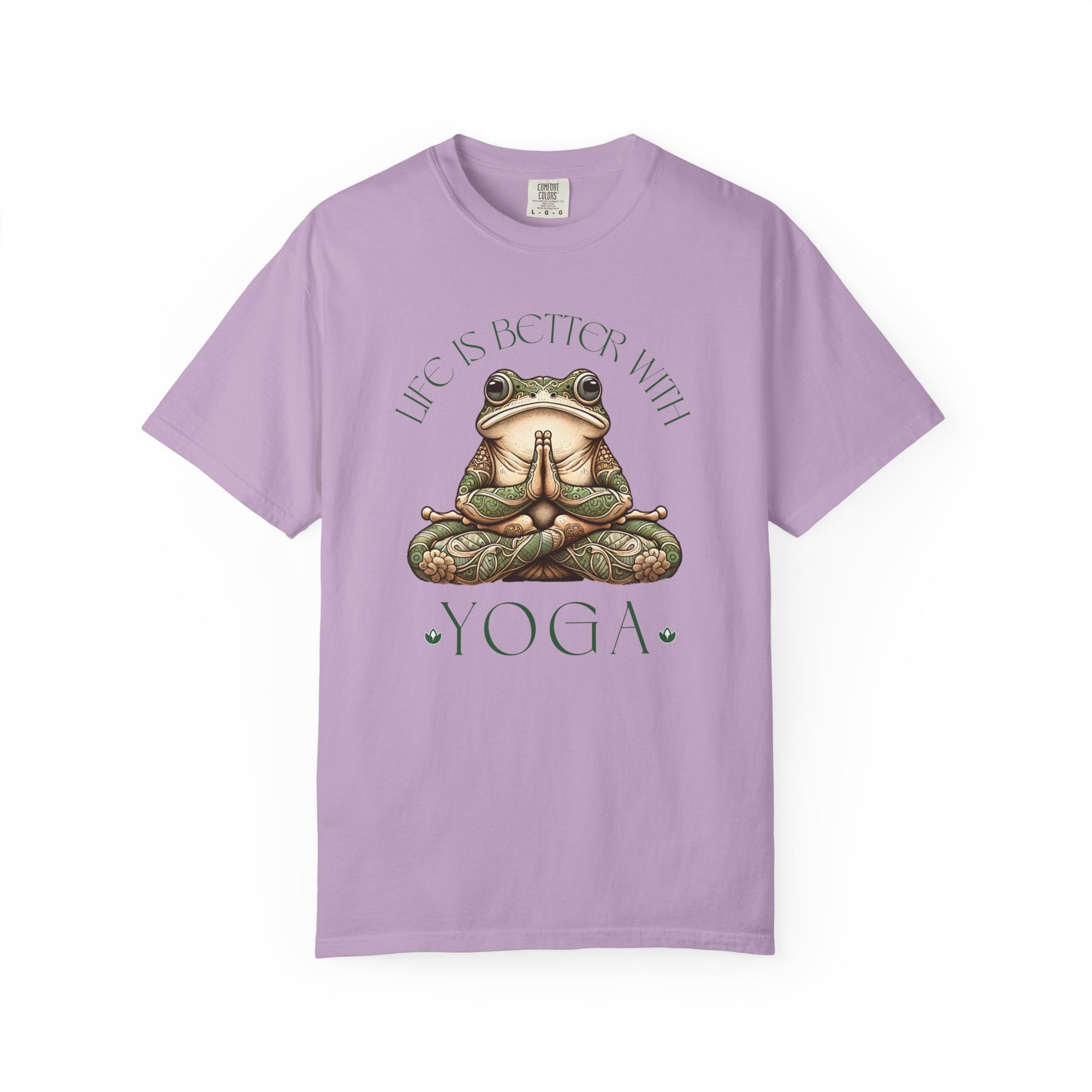 Green Yoga Frog Life Is Better With Yoga Unisex T-Shirt, Casual Wear, Highlander Fan Gift, T-Shirt Printify Orchid S