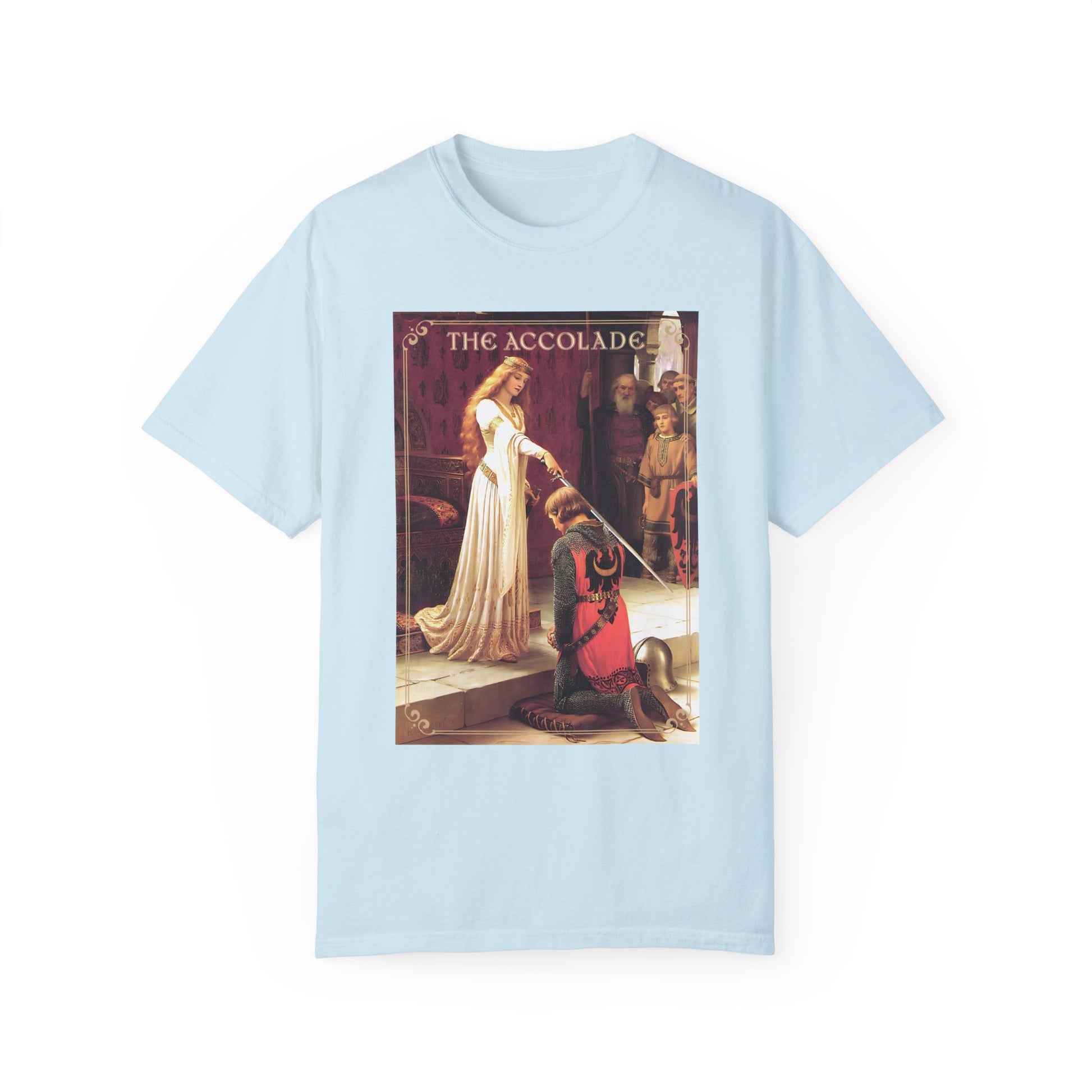 Renaissance The Accolade Print T-Shirt King Arthur And His Knights Renfaire Theme Gift Comfortable Medieval Festival Shirt Art Lover Gift T-Shirt Printify Chambray S