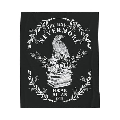 Edgar Allan Poe, Nevermore The Raven Throw Blanket, Book Lover Reading Blanket, Gothic, Light, Dark Academia, Horror Movie Watching Blanket All Over Prints Printify 50" × 60"  