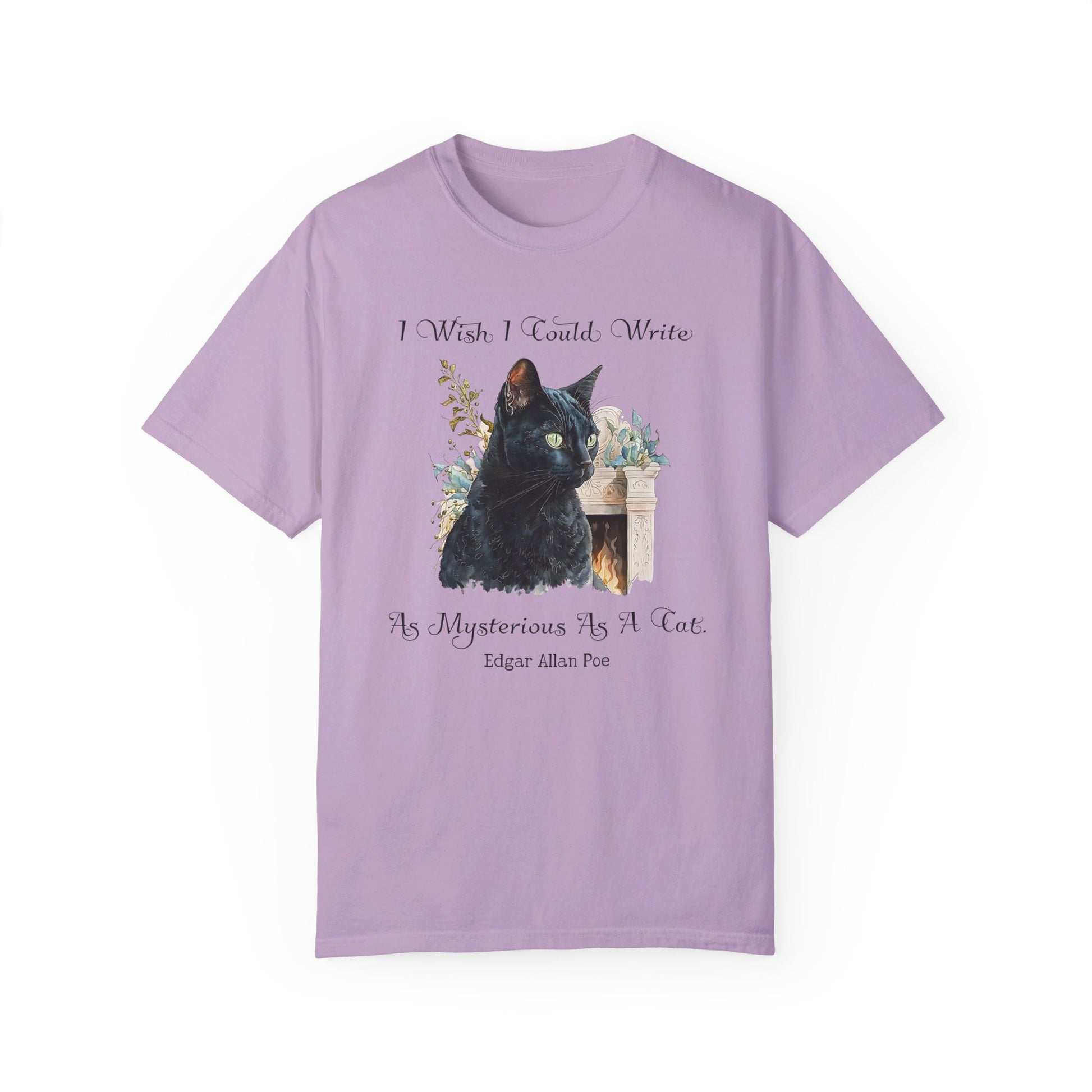 Edgar Allan Poe T-Shirt The Black Cat Nevermore The Raven Poe Fan Art Poetry Book Lover, Dark Cottagecore Macabre Gift, Light, Dark Academia T-Shirt Printify Orchid S 
