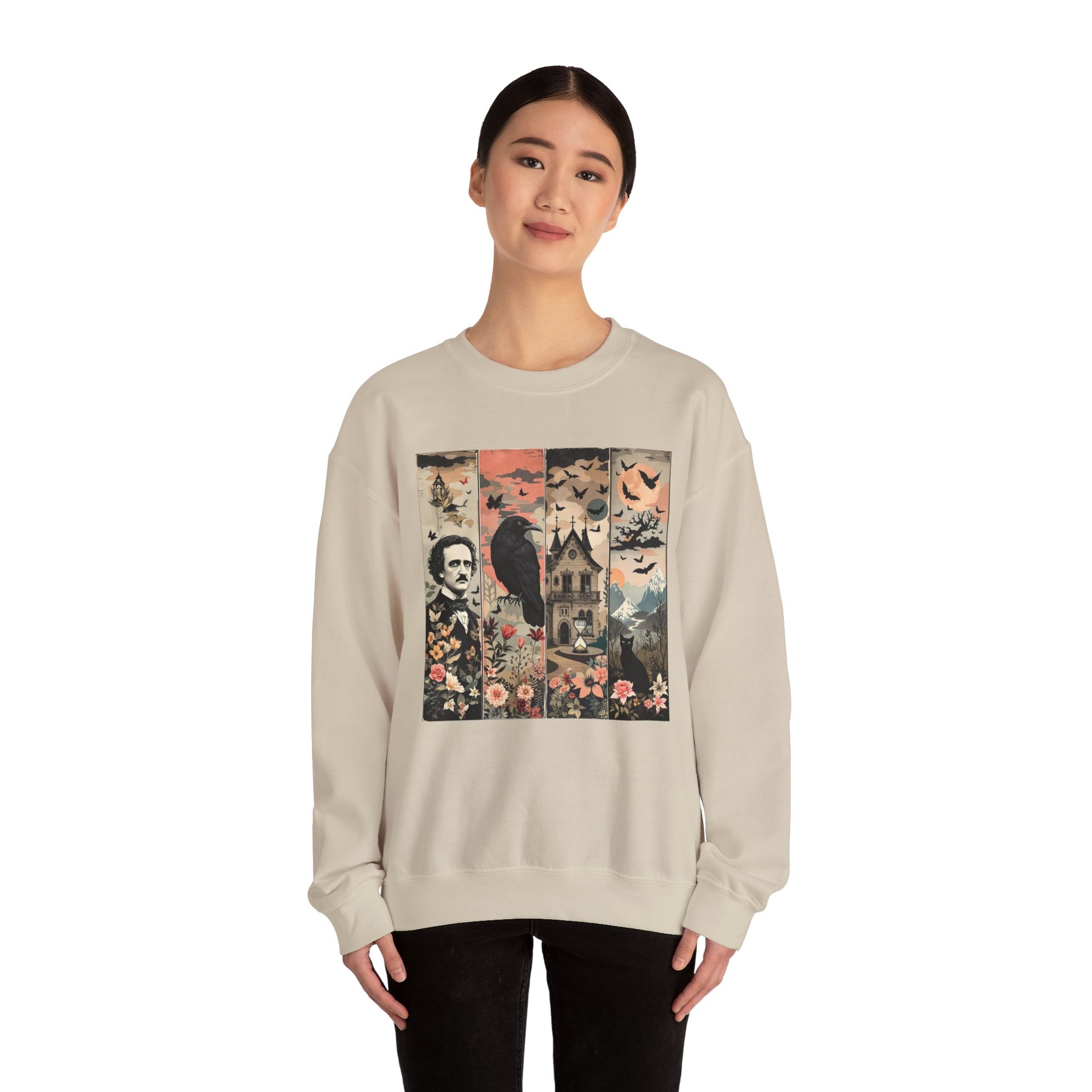 Edgar Allan Poe Sweatshirt The Raven Nevermore Gothic Horror Sweater Dark Academia Macabre Halloween Gift for Book Lovers Birthday Christmas Sweatshirt Printify