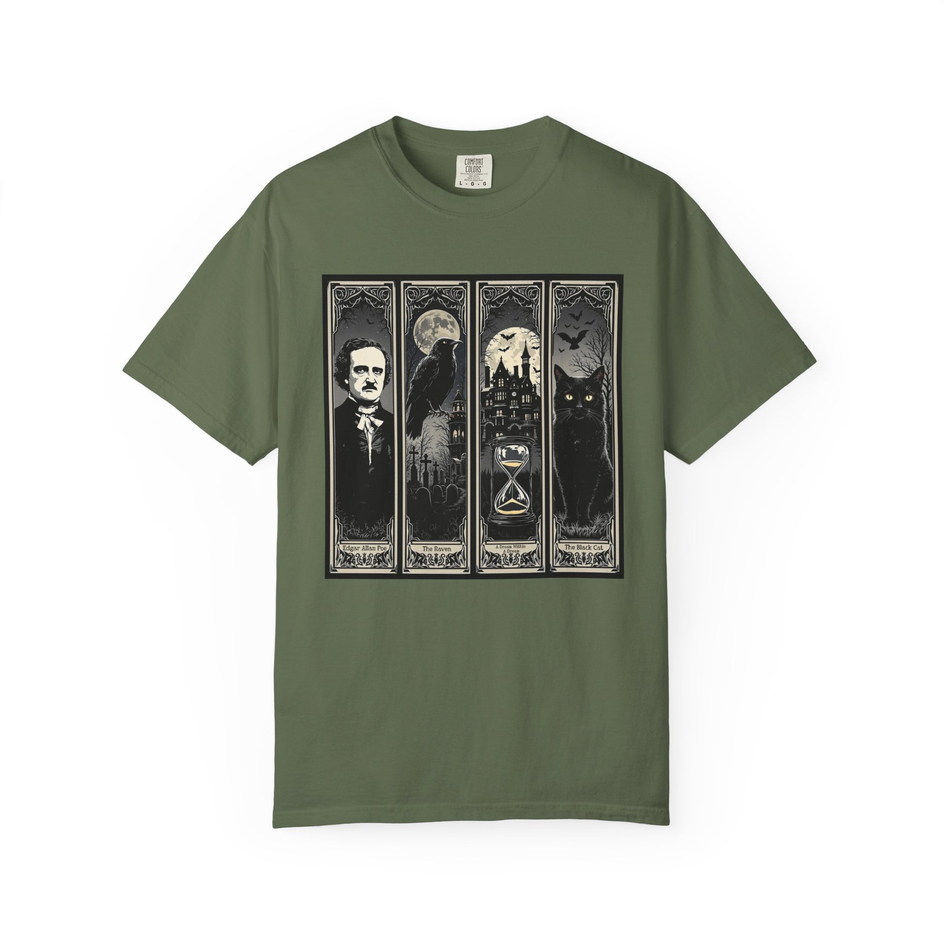 Edgar Allan Poe T-Shirt Gothic Graphic Tee The Raven Nevermore Quote Horror Literature Shirt Dark Academia Aesthetic Halloween Party Gift T-Shirt Printify Sage S