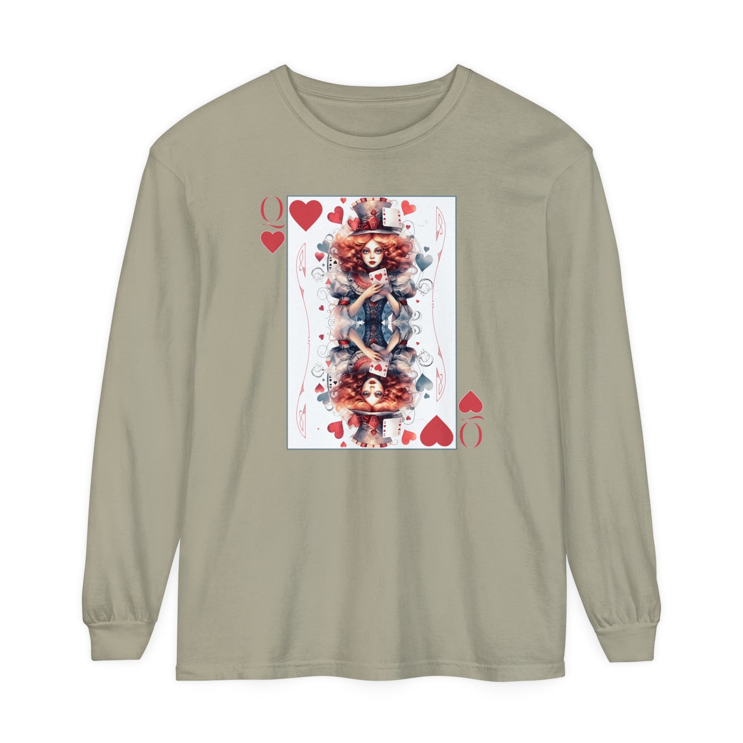 Queen of Hearts Long Sleeve Shirt Alice In Wonderland Lewis Carroll Whimsigoth Academia TShirt Mad Hatter Tea Party Tee Bookish Booktok Gift Long-sleeve Printify Sandstone S 