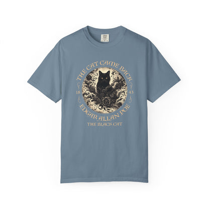 Gothic Cat TShirt Edgar Allan Poe The Black Cat Dark Academia Cottagecore Aesthetic Book Lover Gift Haunting Apparel Halloween Fall Tee T-Shirt Printify Ice Blue S