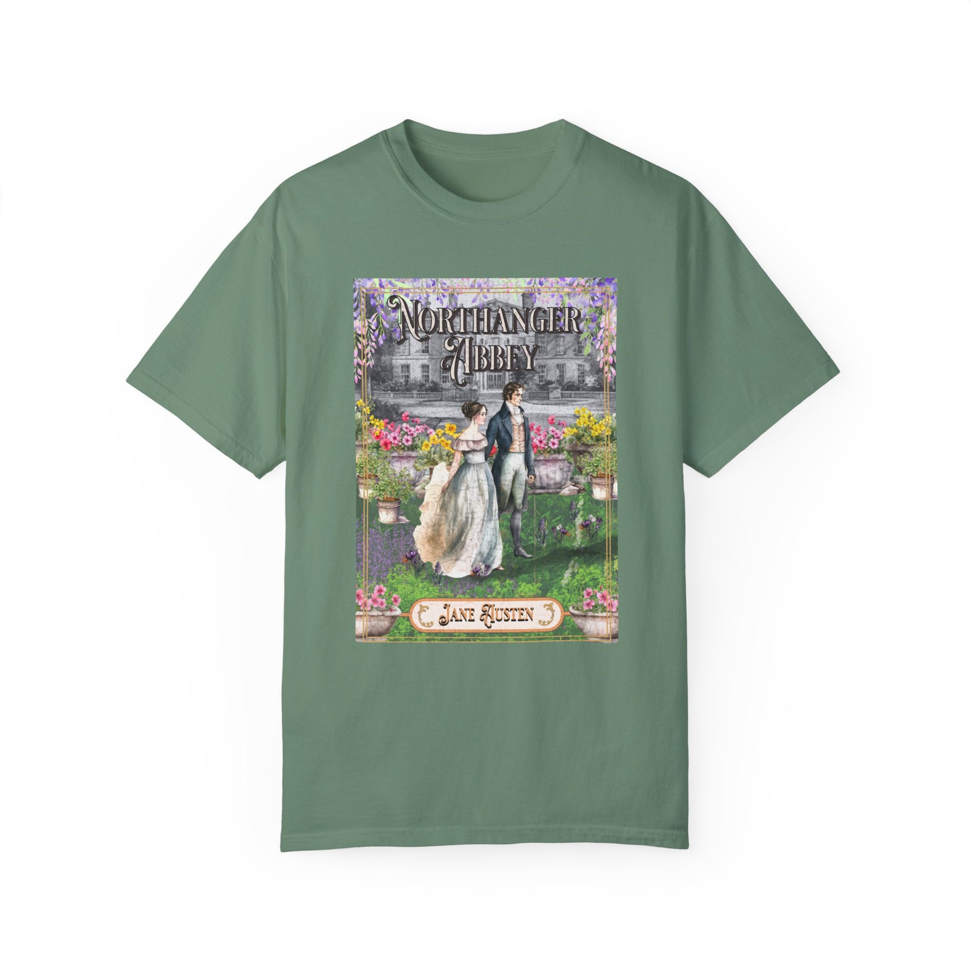 Jane Austen Comfort Colors TShirt, Northanger Abbey Historical Romance, Bookish Literary Jane Austen Fan Art Gift, Gift for Her Bookclub Tee T-Shirt Printify Light Green S 