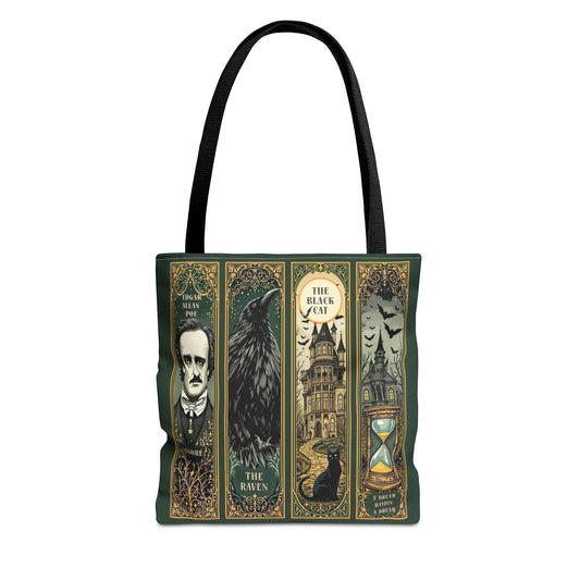 Edgar Allan Poe Tote Bag Gothic Literary Gift for Book Lover Dark Academia Macabre Accessory Halloween Tote Fall School Bag for Poetember Bags Printify 13" × 13'' Black