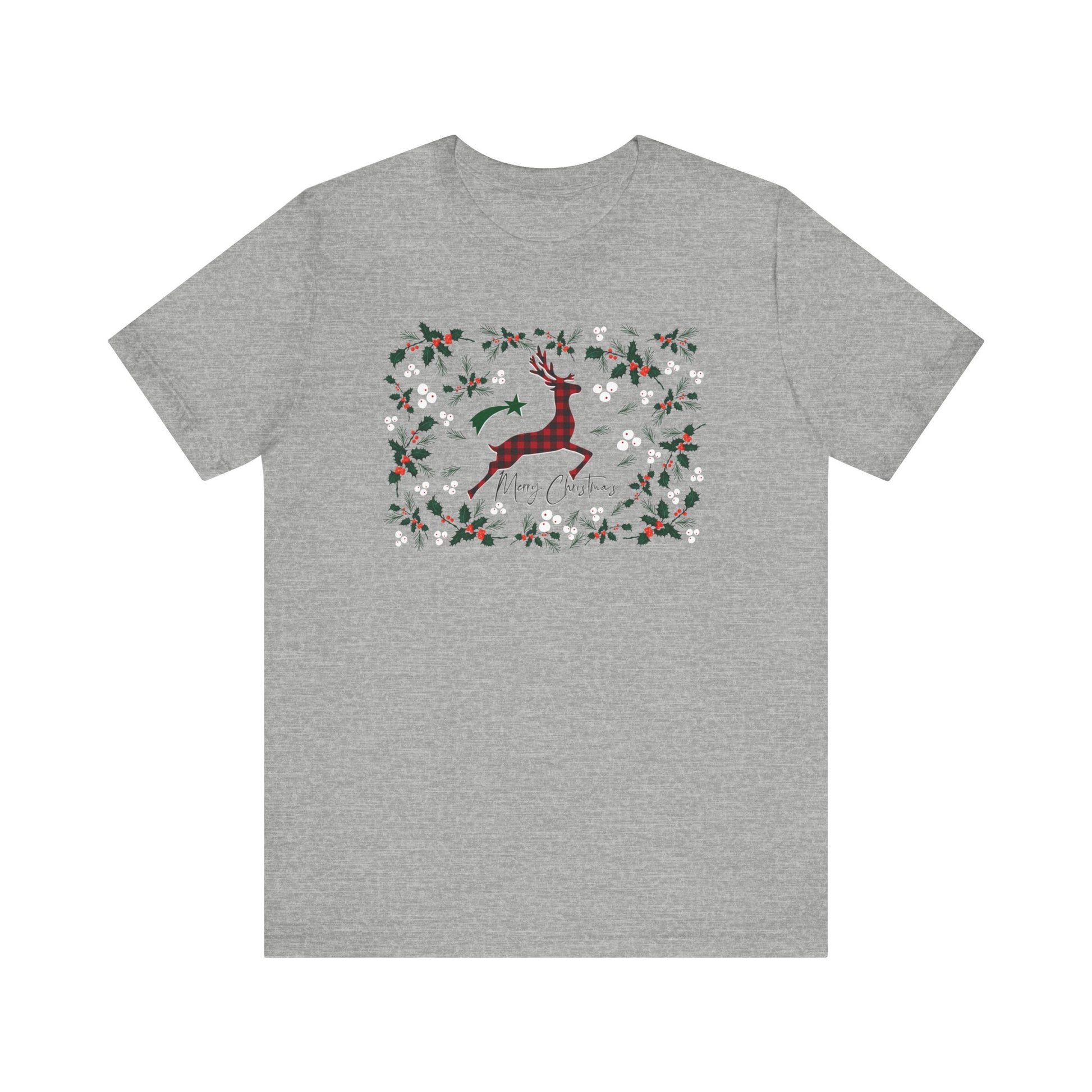 Merry Christmas Plaid Reindeer Shirt, Country Reindeer Shirt, Christmas Family Shirt, Christmas Shirt, Merry Christmas Shirt, Christmas Gift T-Shirt Printify Athletic Heather XS 