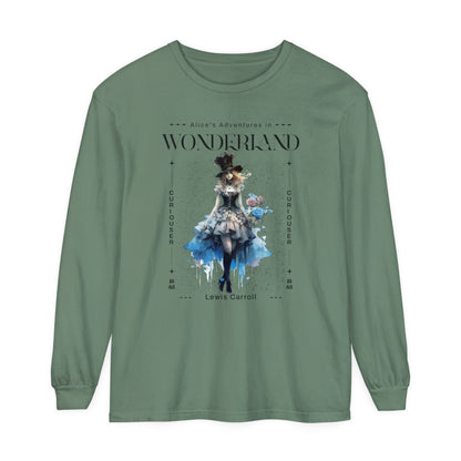 Alice In Wonderland Long Sleeve Shirt, Lewis Carroll Whimsigoth Streetwear Academia TShirt, Mad Hatter's Tea Party Tee Bookish Booktok Gift Long-sleeve Printify Light Green S 