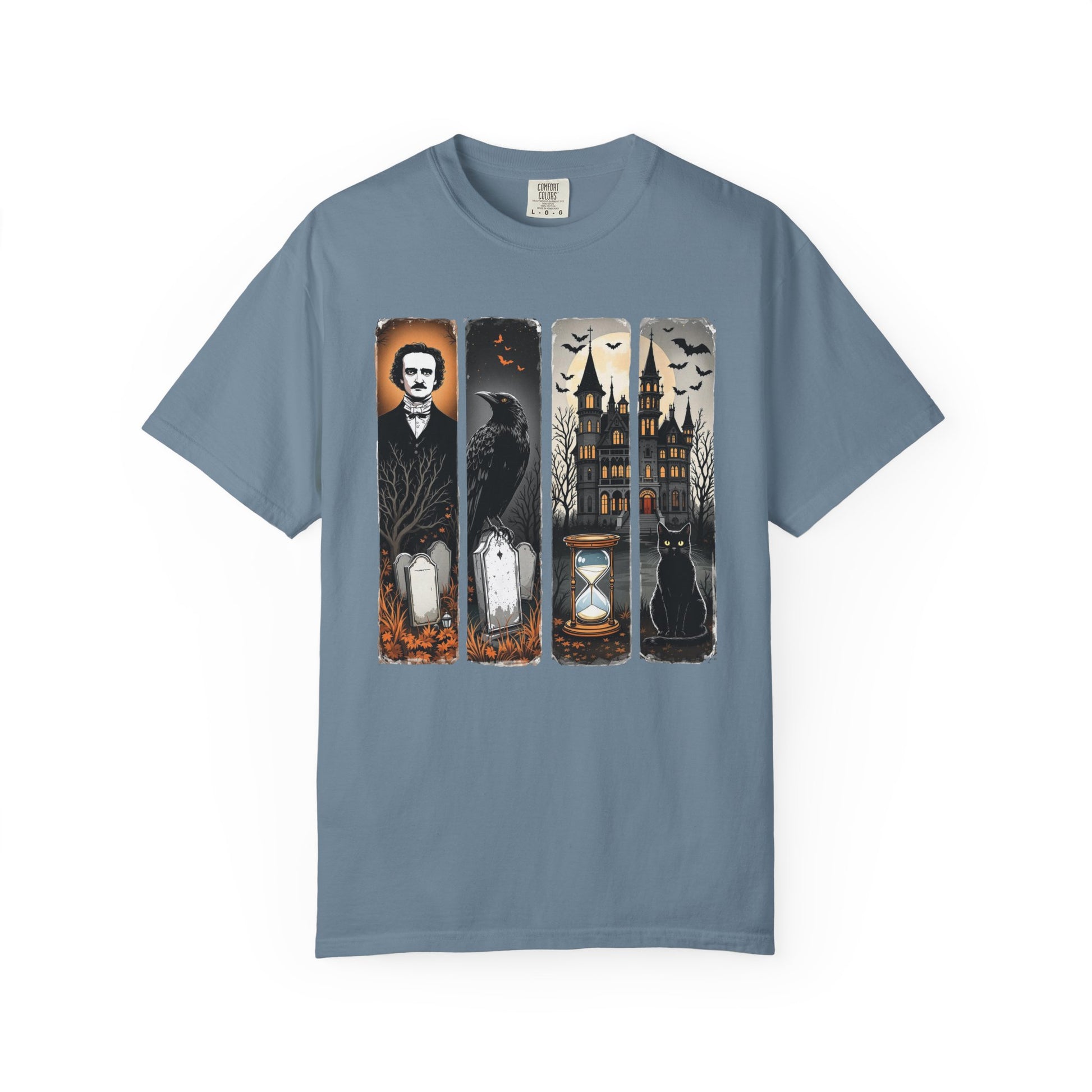 Edgar Allan Poe T-Shirt Gothic Graphic Tee The Raven Nevermore Quote Horror Literature Shirt Dark Academia Aesthetic Halloween Party Gift T-Shirt Printify Ice Blue S