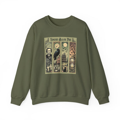 Edgar Allan Poe Sweatshirt The Raven Nevermore Gothic Horror Sweater Dark Academia Macabre Halloween Gift for Book Lovers Birthday Christmas Sweatshirt Printify Military Green S