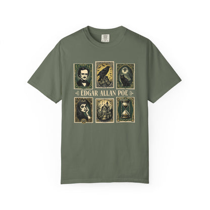 Edgar Allan Poe T-Shirt Gothic Graphic Tee The Raven Nevermore Quote Horror Literature Shirt Dark Academia Aesthetic Halloween Party Gift T-Shirt Printify Moss S