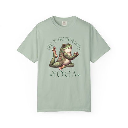 Green Yoga Frog Life Is Better With Yoga Unisex T-Shirt, Casual Wear, Highlander Fan Gift, T-Shirt Printify Bay S