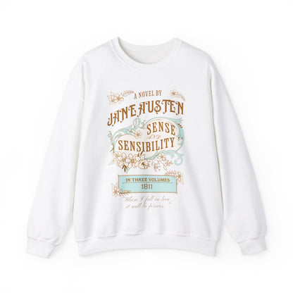 Jane Austen Sweatshirt, Sense & Sensibility Historical Romance Sweater, Bookish Literary Jane Austen Fan Art Gift, Gift for Her, Readers, Sweatshirt Printify S White 