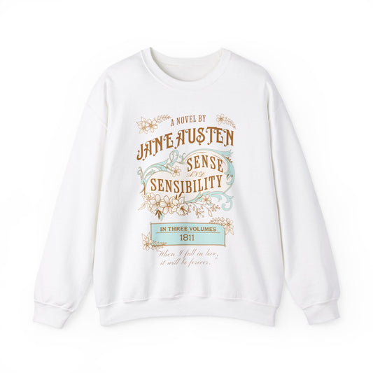 Jane Austen Sweatshirt, Sense & Sensibility Historical Romance Sweater, Bookish Literary Jane Austen Fan Art Gift, Gift for Her, Readers, Sweatshirt Printify S White 