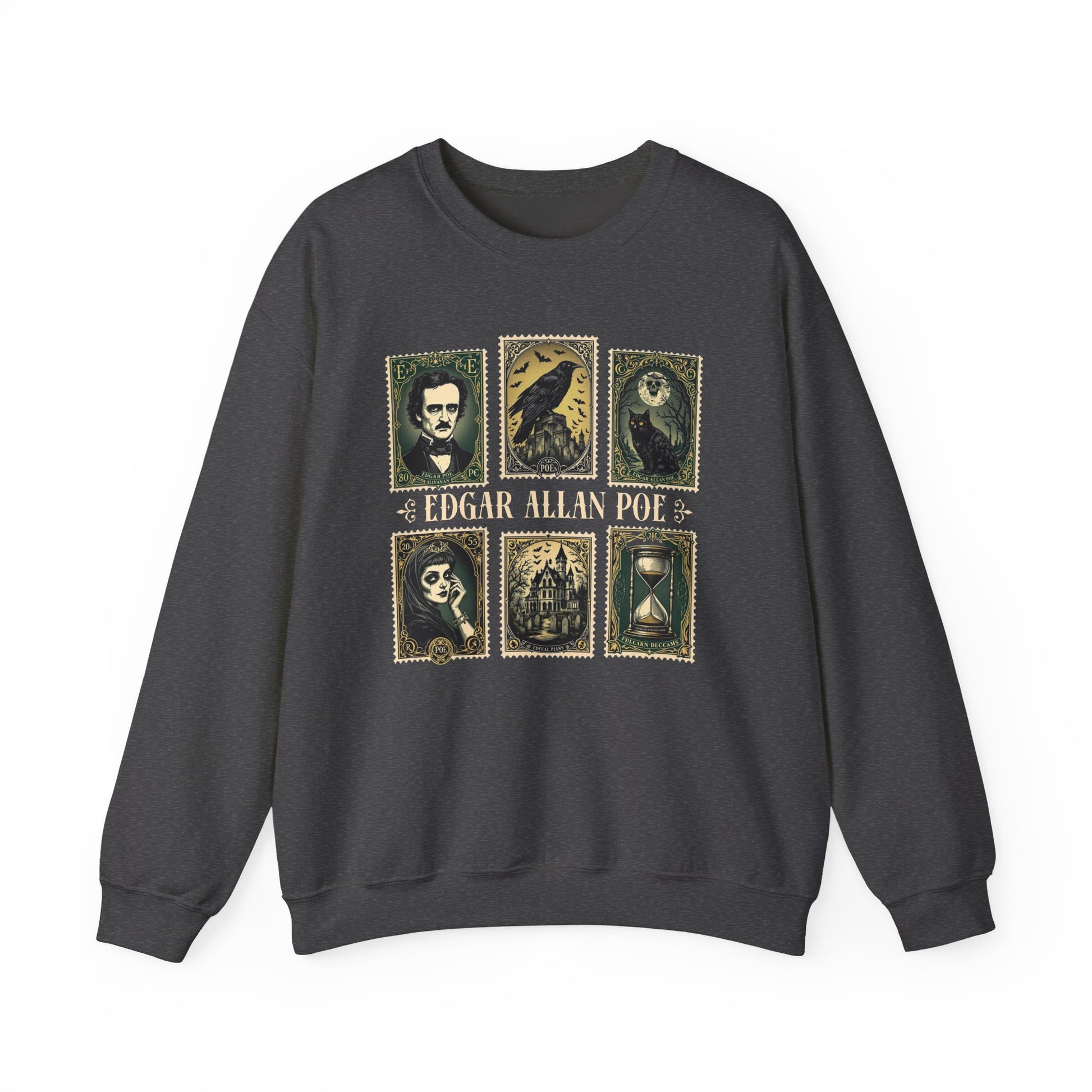 Edgar Allan Poe Sweatshirt The Raven Nevermore Gothic Horror Sweater Dark Academia Macabre Halloween Gift for Book Lovers Birthday Christmas Sweatshirt Printify Dark Heather S