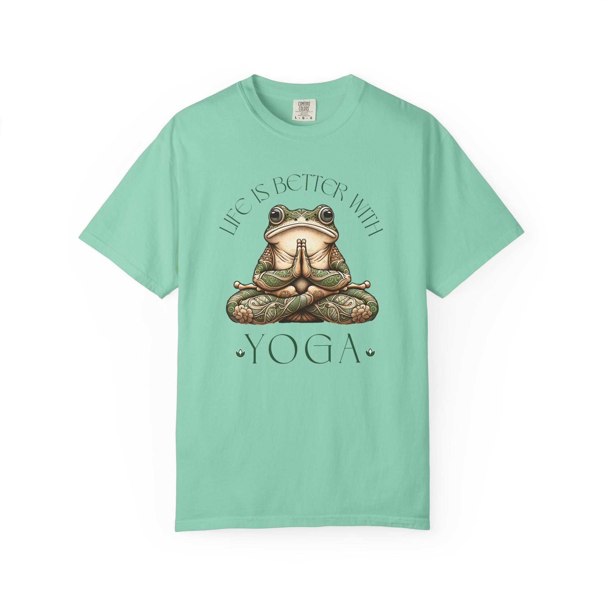 Green Yoga Frog Life Is Better With Yoga Unisex T-Shirt, Casual Wear, Highlander Fan Gift, T-Shirt Printify Island Reef S