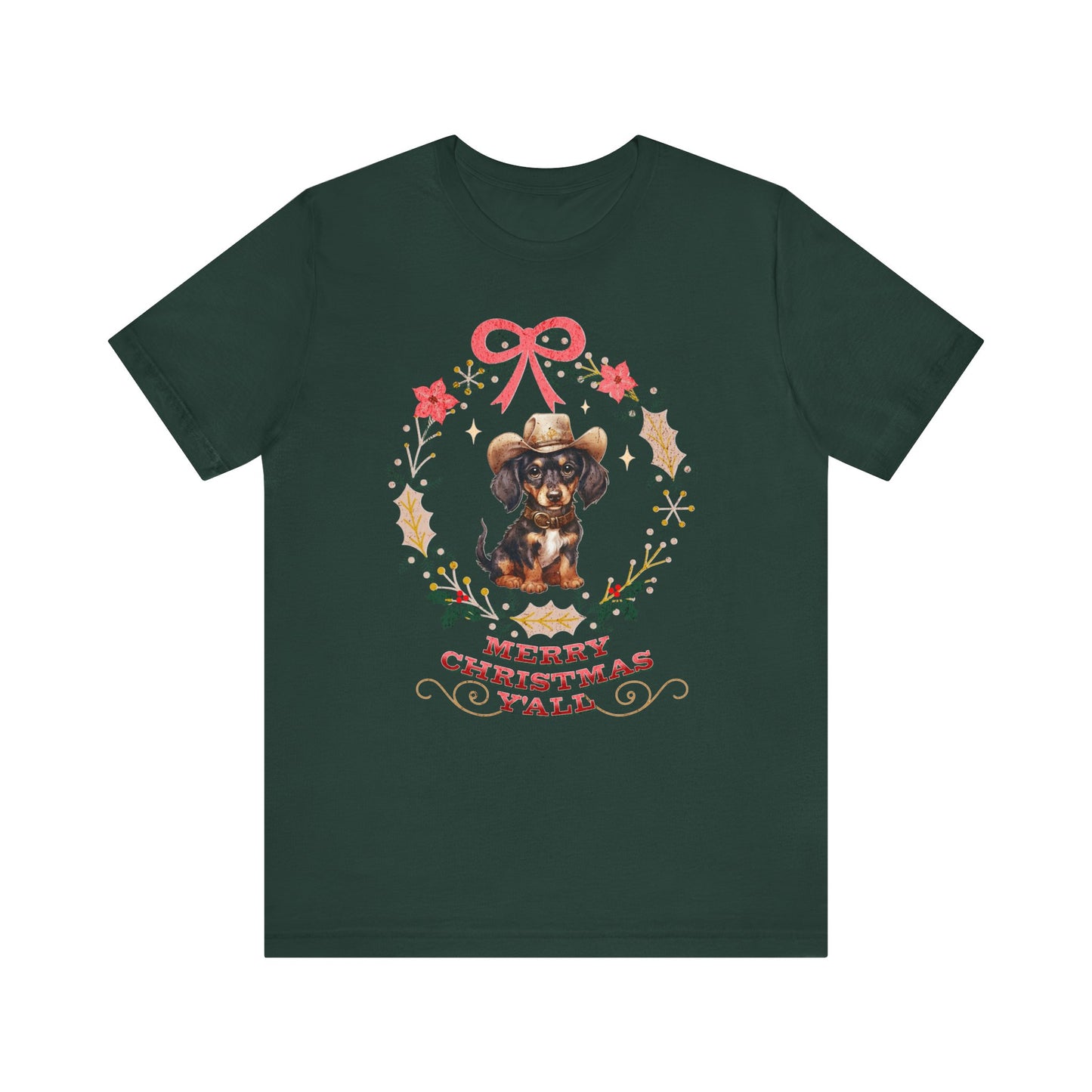 Western Dachshund Wiener Christmas Shirt, Dachshund Lover Gift, Cowgirl Country Southern Rodeo Christmas Shirt, Animal Lover, Farm Life Gift T-Shirt Printify Forest XS 