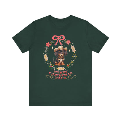 Western Dachshund Wiener Christmas Shirt, Dachshund Lover Gift, Cowgirl Country Southern Rodeo Christmas Shirt, Animal Lover, Farm Life Gift T-Shirt Printify Forest XS 