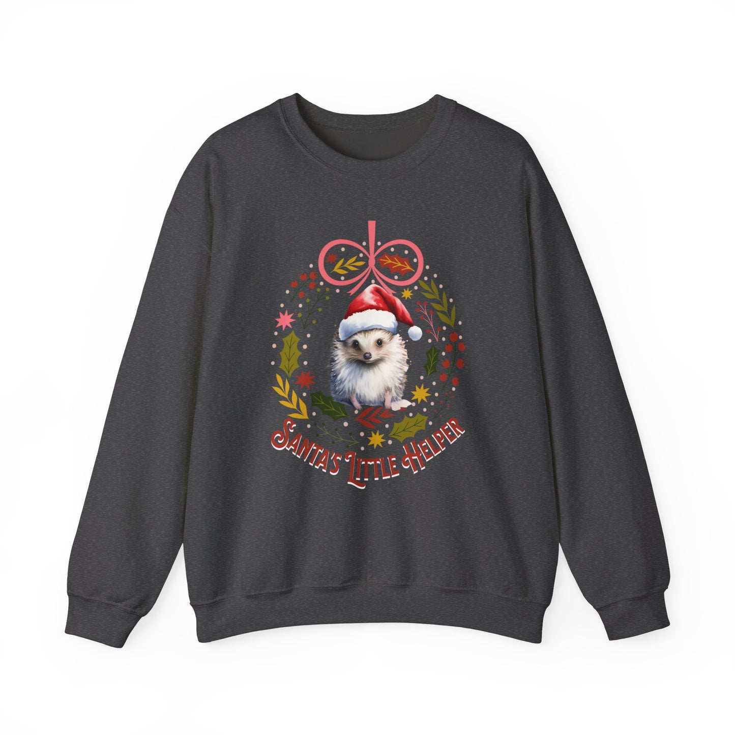 HedgeHog Christmas Sweatshirt, Cute Santa's Little Helper Sweater, Hedgehog Lover Merry Christmas Shirt, Country Christmas Animal Lover Gift Sweatshirt Printify S Dark Heather 