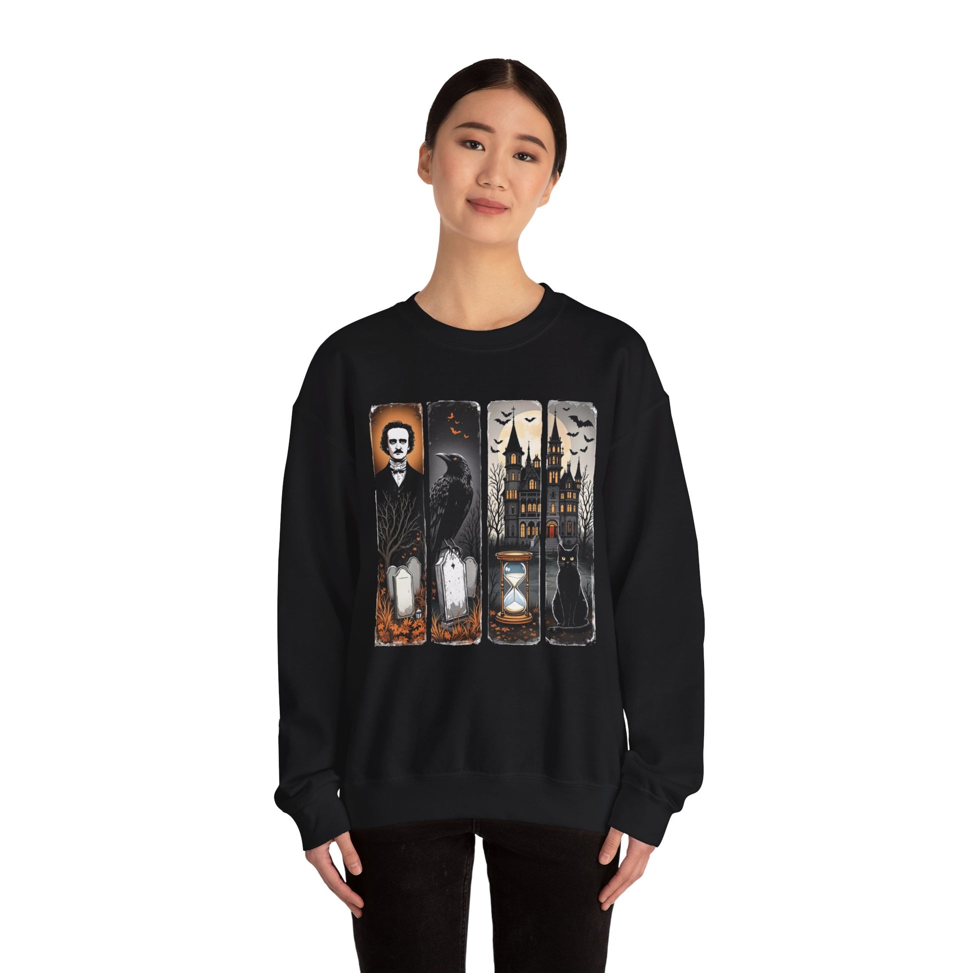 Edgar Allan Poe Sweatshirt The Raven Nevermore Gothic Horror Sweater Dark Academia Macabre Halloween Gift for Book Lovers Birthday Christmas Sweatshirt Printify