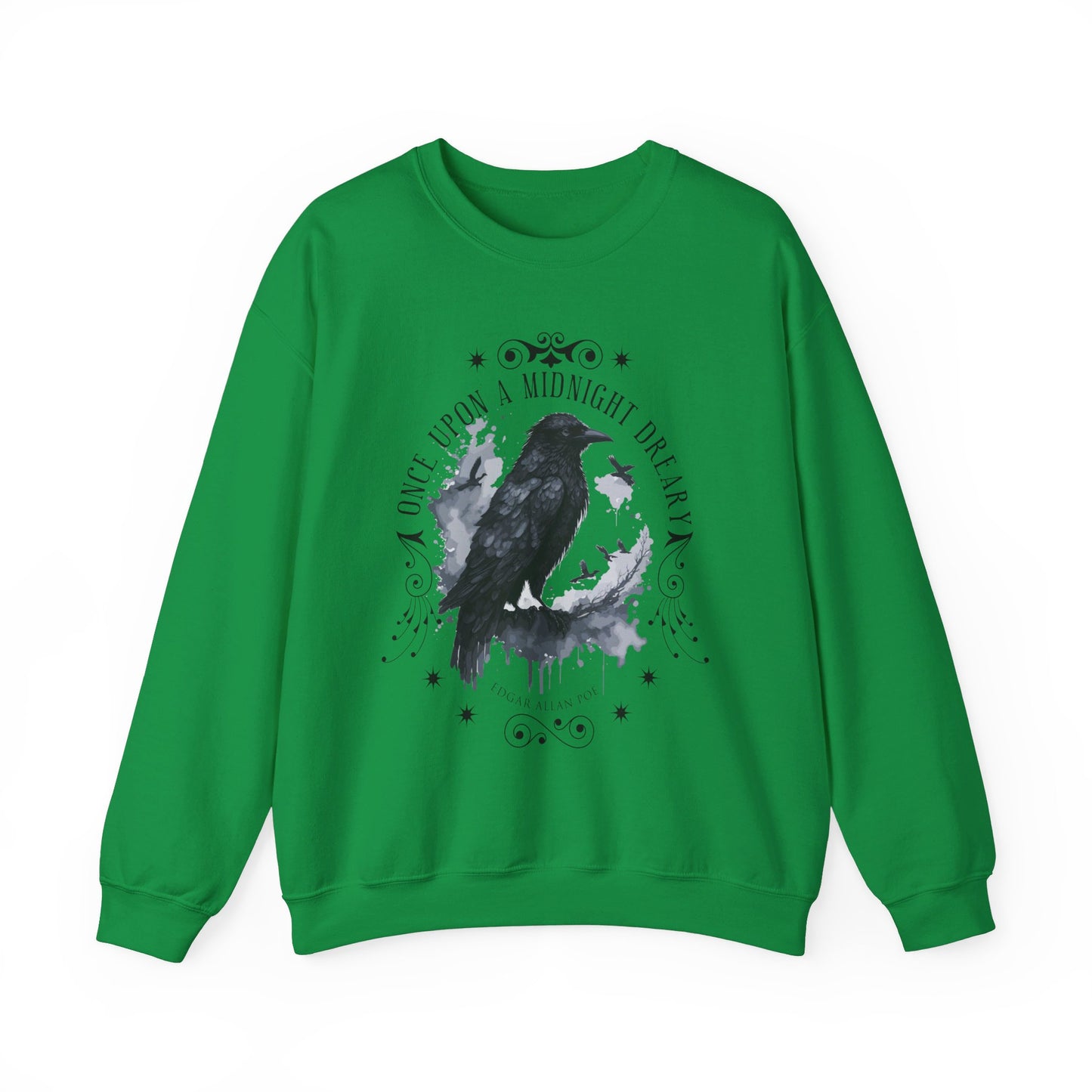 Edgar Allan Poe, The Raven Sweatshirt, Poet, Poetry Lover Sweater, Book Lover, Haunting Gothic Gift, Light, Dark Academia, Horror Movie Top Sweatshirt Printify S Irish Green 