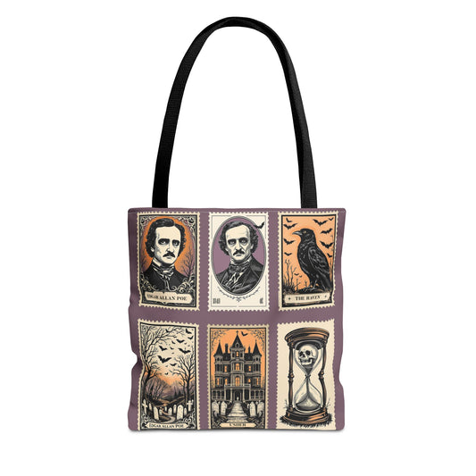 Edgar Allan Poe Tote Bag Gothic Literary Gift for Book Lover Dark Academia Macabre Accessory Halloween Tote Fall School Bag for Poetember Bags Printify 13" × 13'' Black