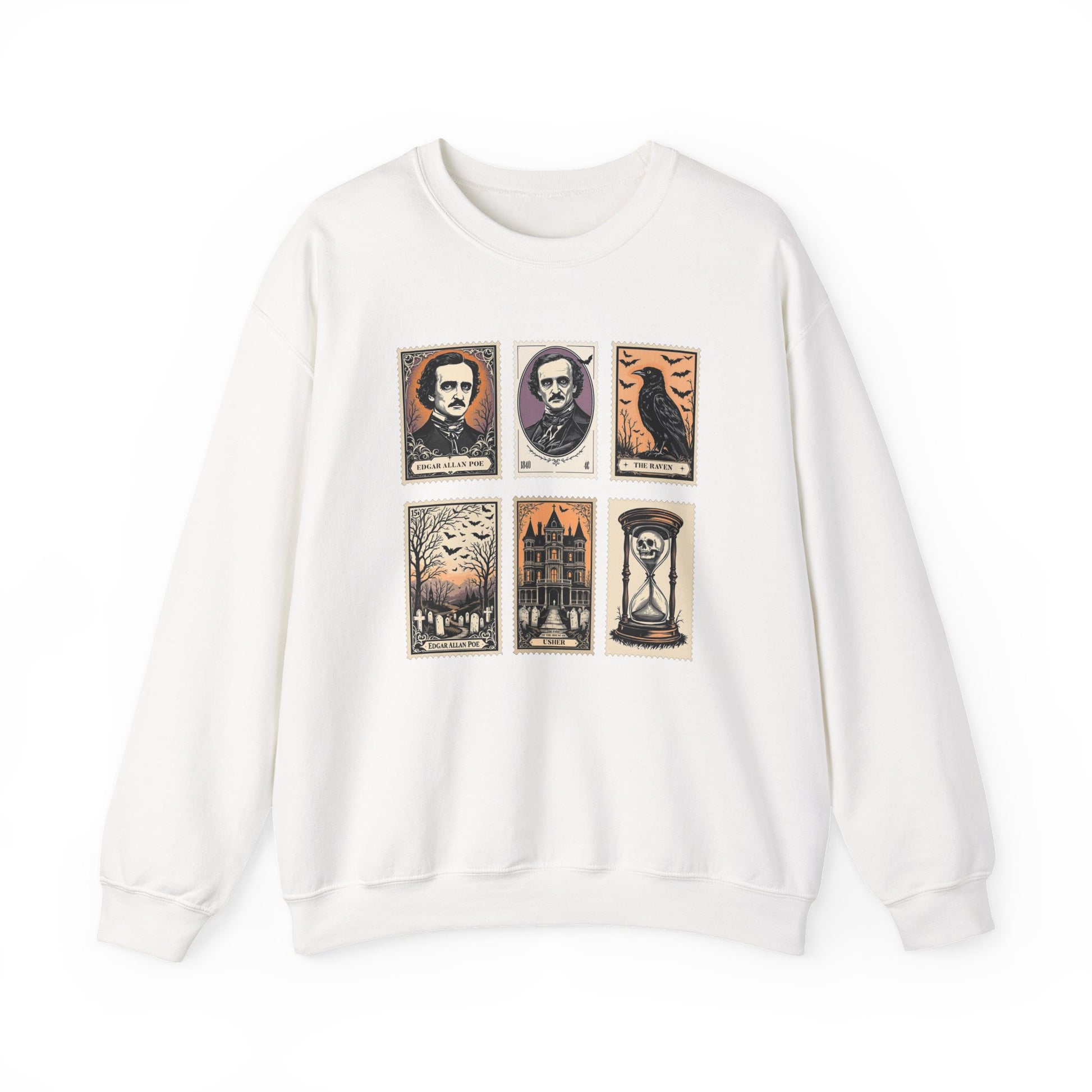 Edgar Allan Poe Sweatshirt The Raven Nevermore Gothic Horror Sweater Dark Academia Macabre Halloween Gift for Book Lovers Birthday Christmas Sweatshirt Printify White S