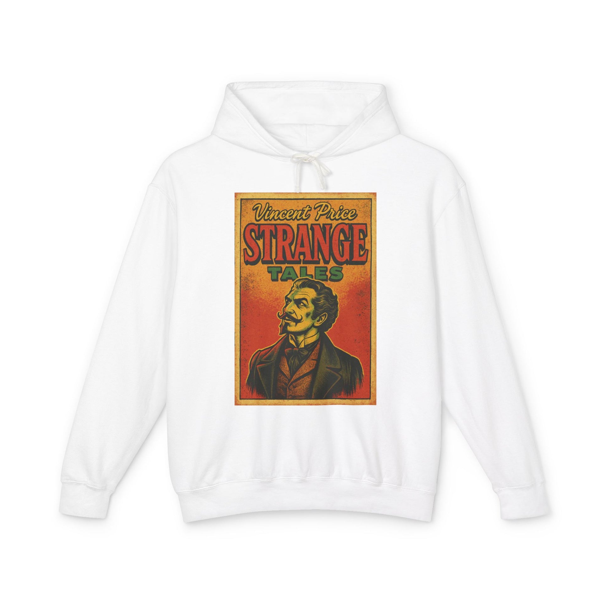 Vincent Price Vintage Strange Tales Hoodie, Unisex Lightweight Sweatshirt, Retro Graphic Outerwear, Gift for Readers, Fall Fashion Hoodie Printify S White