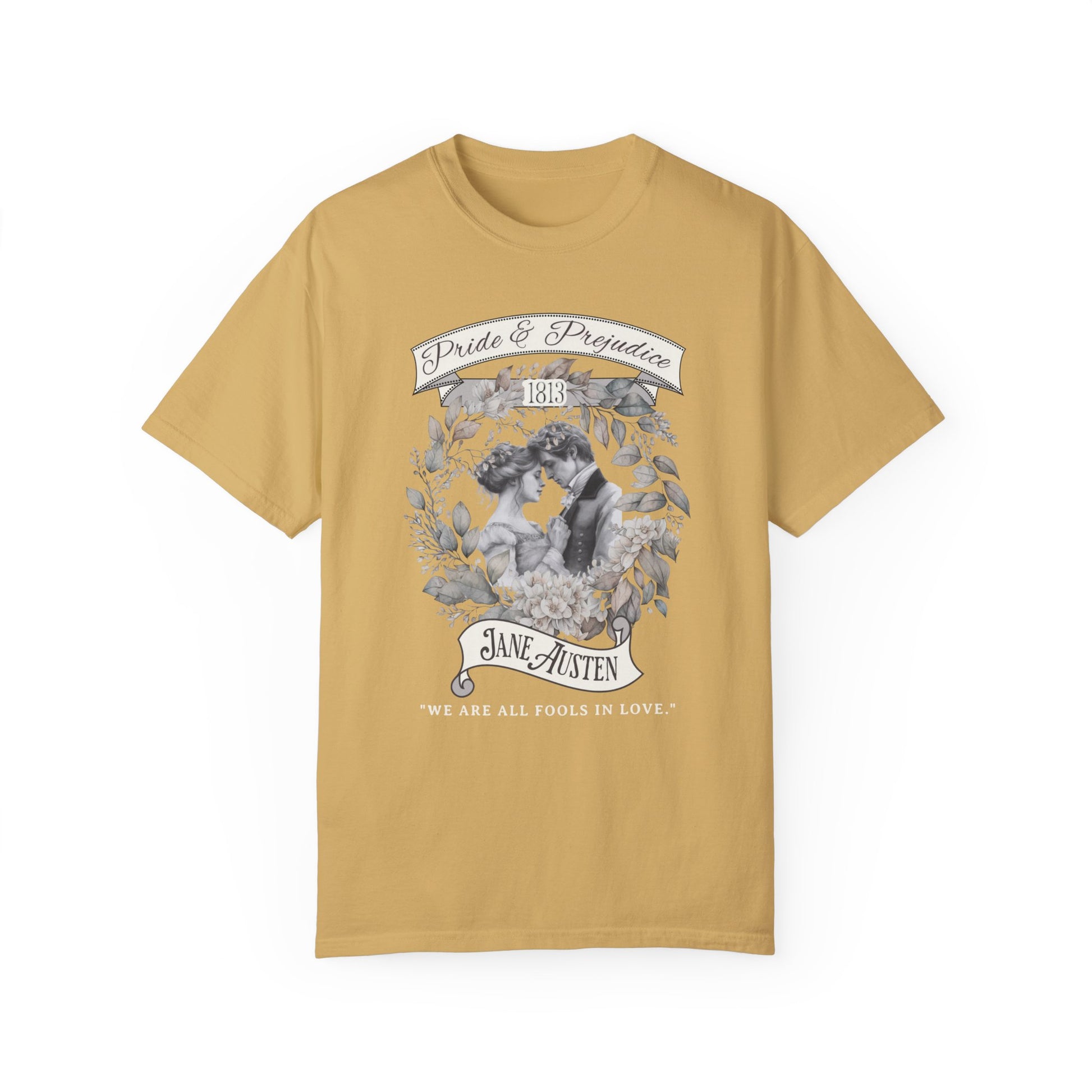 Jane Austen TShirt, Pride & Prejudice Historical Romance Comfort Colors, Bookish Literary Jane Austen Fan Art Gift, Oversized Bookclub Shirt T-Shirt Printify Mustard S 